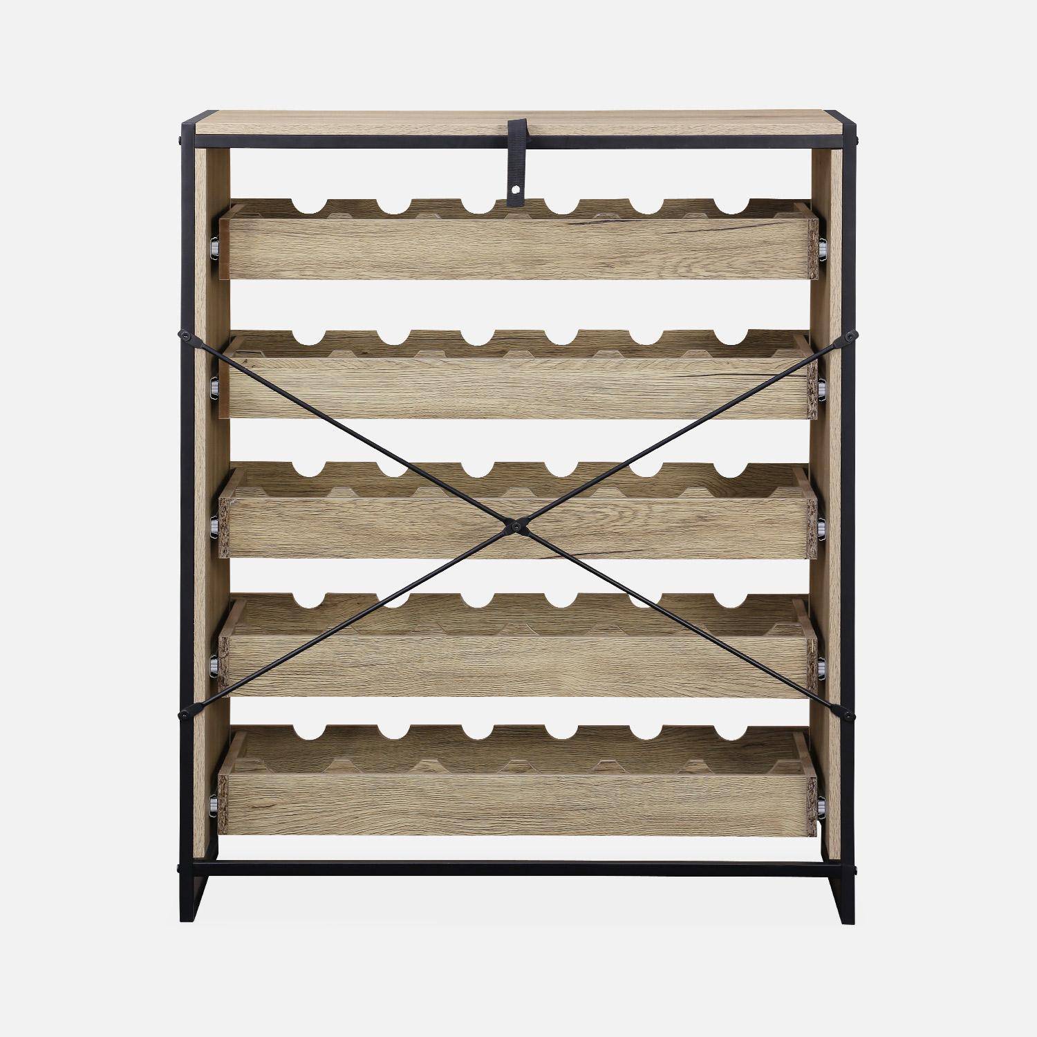 Metal and wood-effect wine rack with 5 shelves, 75x40x90cm - Loft,sweeek,Photo6