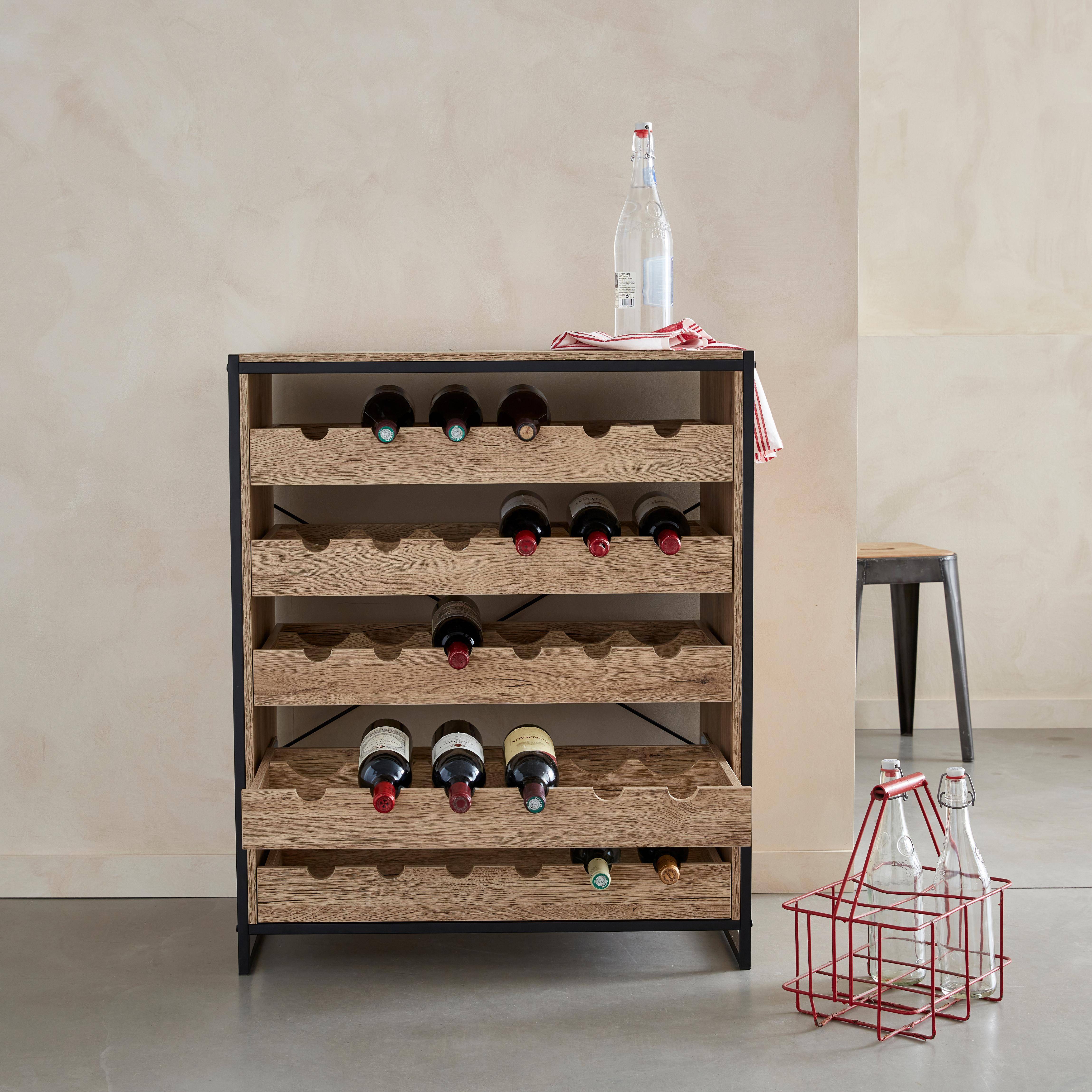 Metal and wood-effect wine rack with 5 shelves, 75x40x90cm - Loft Photo2