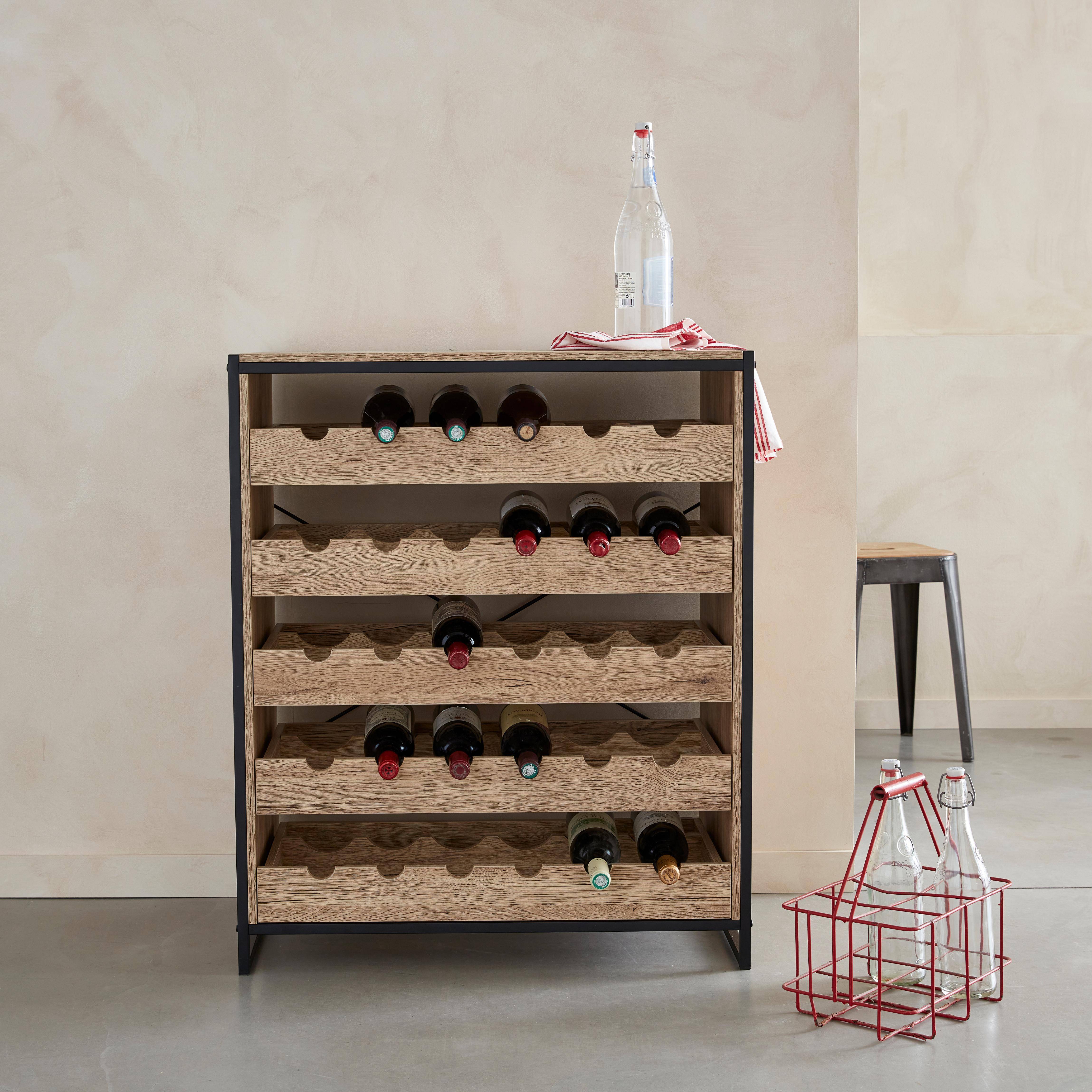 Metal and wood-effect wine rack with 5 shelves, 75x40x90cm - Loft Photo1