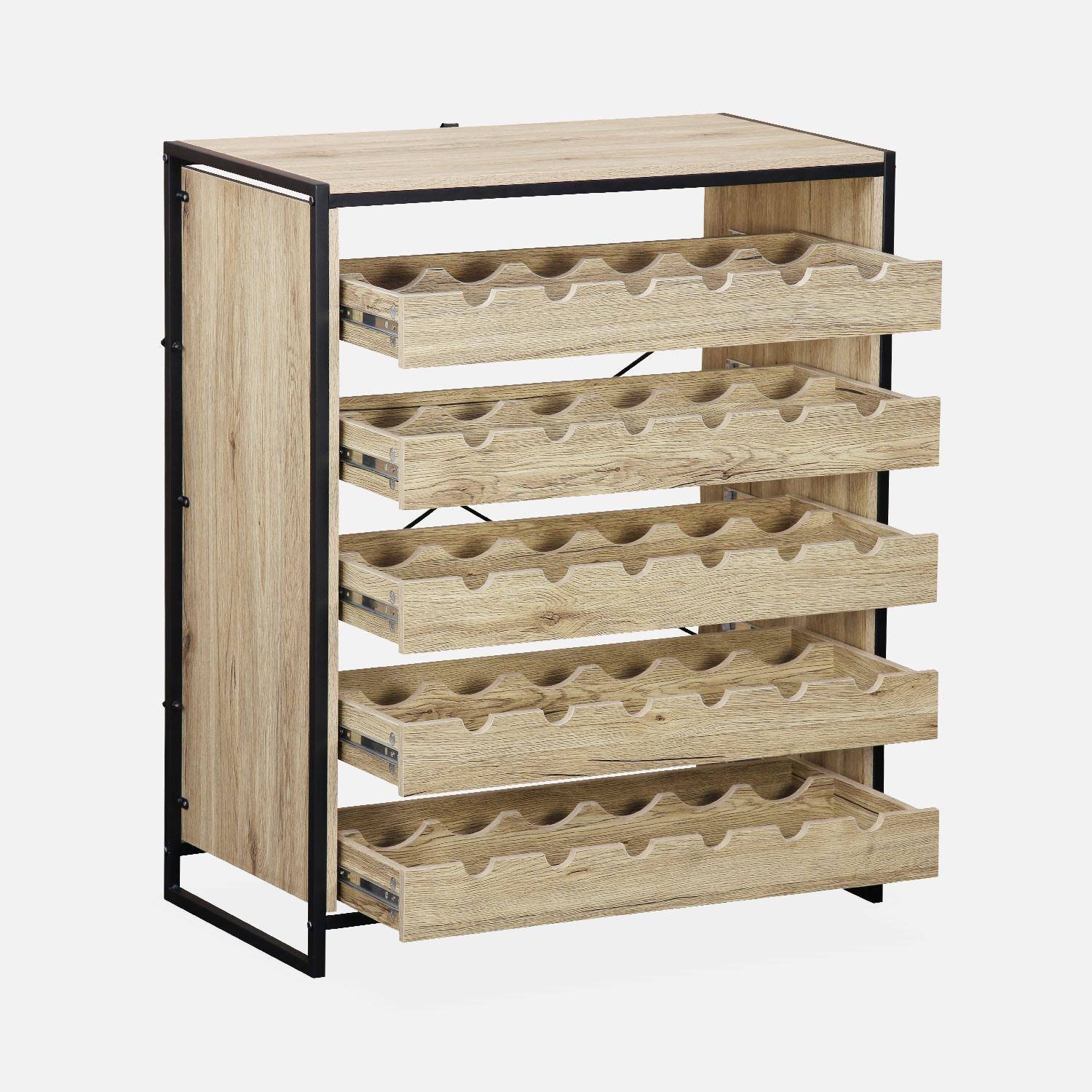 Metal and wood-effect wine rack with 5 shelves, 75x40x90cm - Loft,sweeek,Photo7