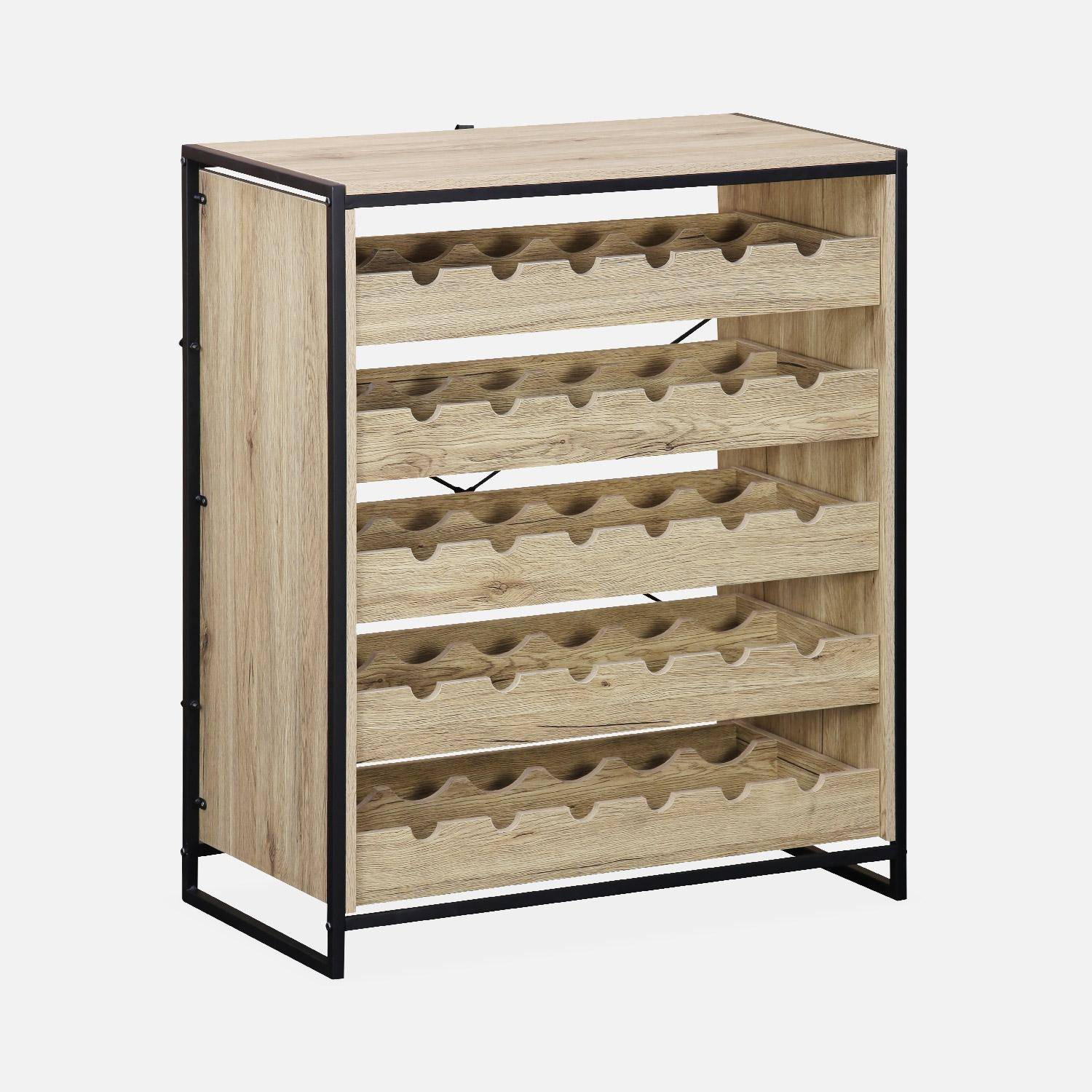 Metal and wood-effect wine rack with 5 shelves, 75x40x90cm - Loft,sweeek,Photo4