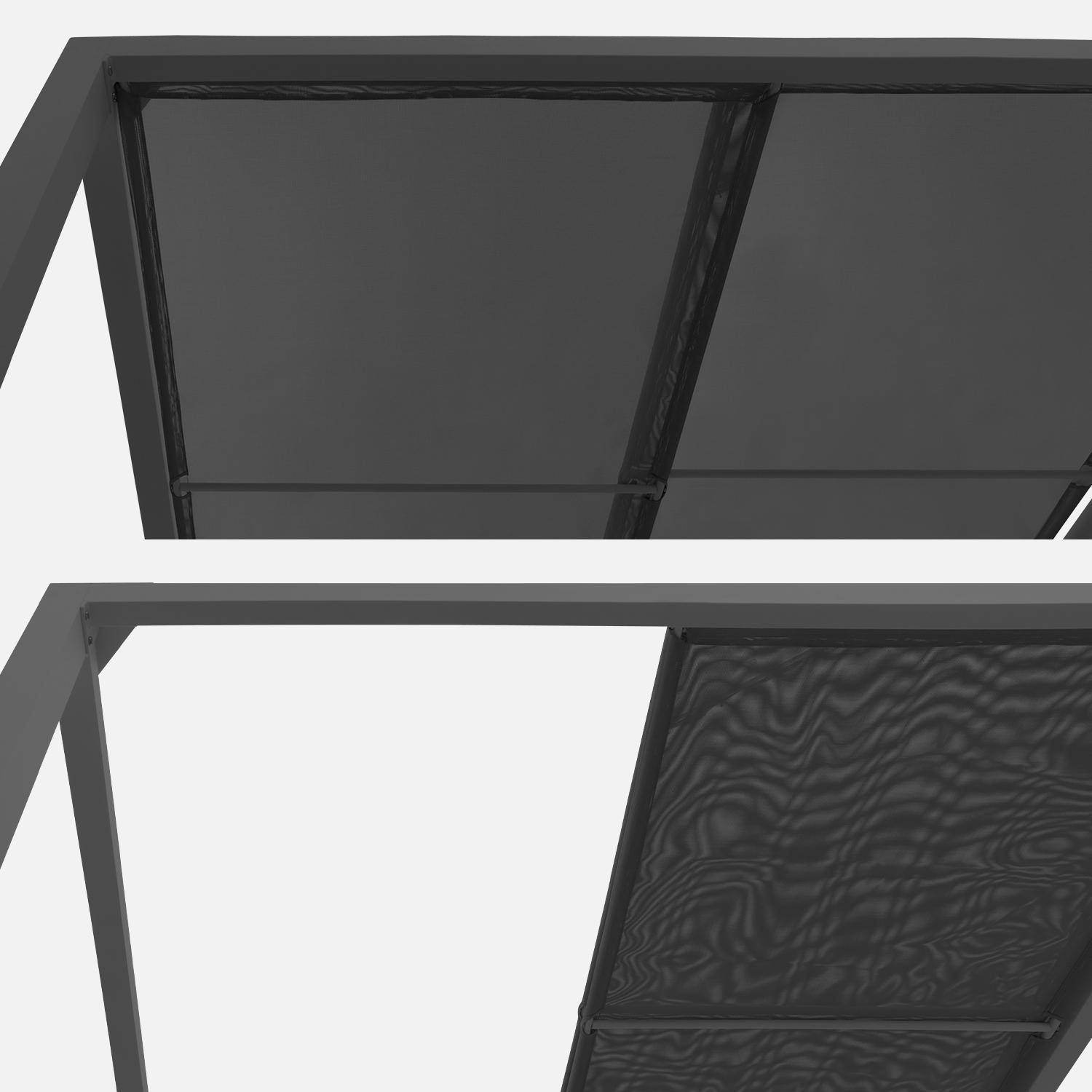 Lit de jardin aluminium, 2 matelas inclinables, toit avec panneaux amovibles, structure anthracite, coussins anthracite Photo6
