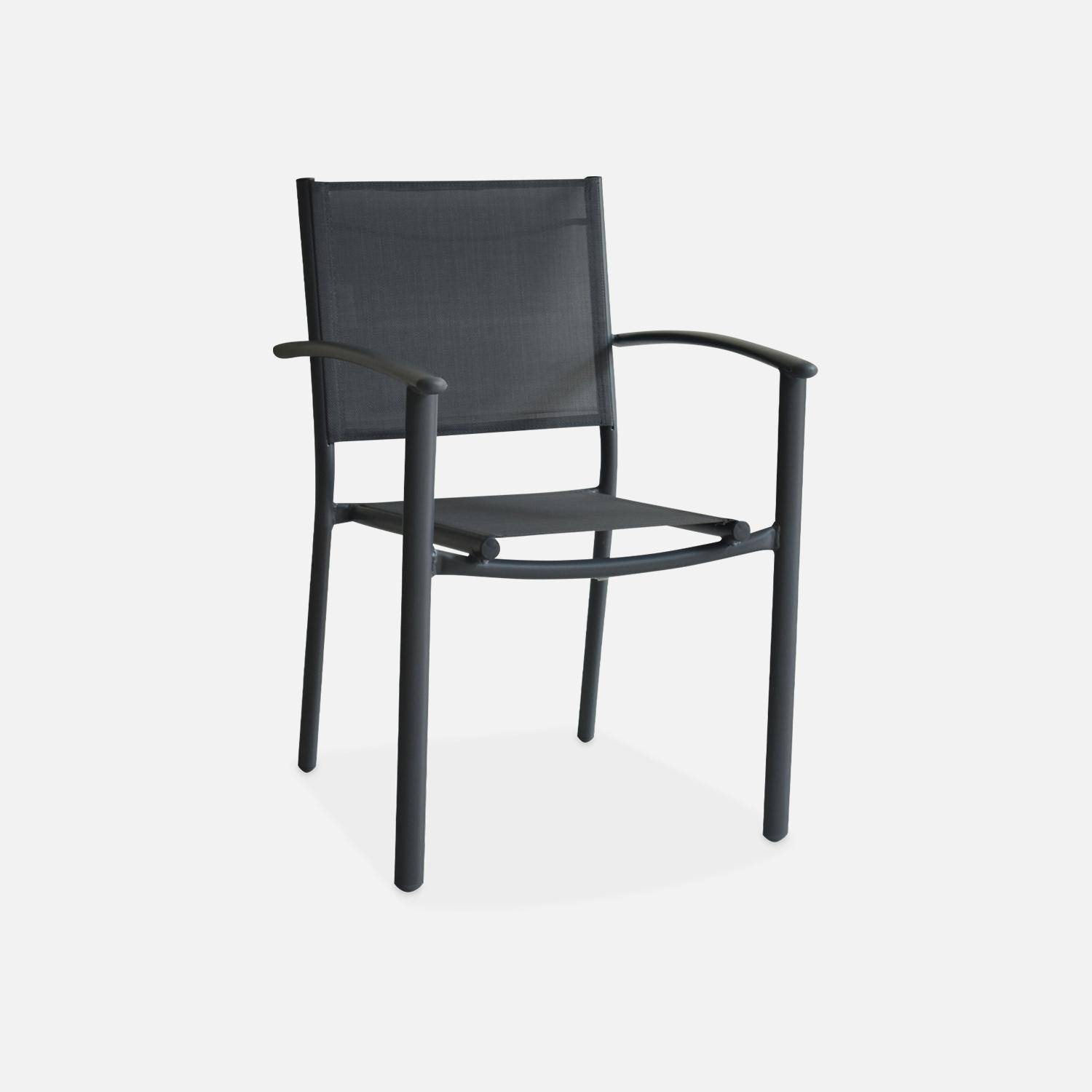 Lot de 2 chaises de jardin empilables en aluminium anthracite et textilène D56xL57xH85cm Photo4