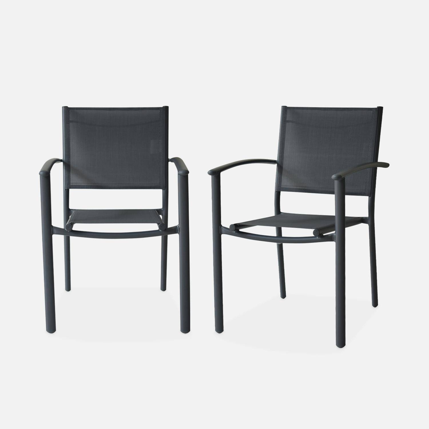 Lot de 2 chaises de jardin empilables en aluminium anthracite et textilène D56xL57xH85cm Photo3