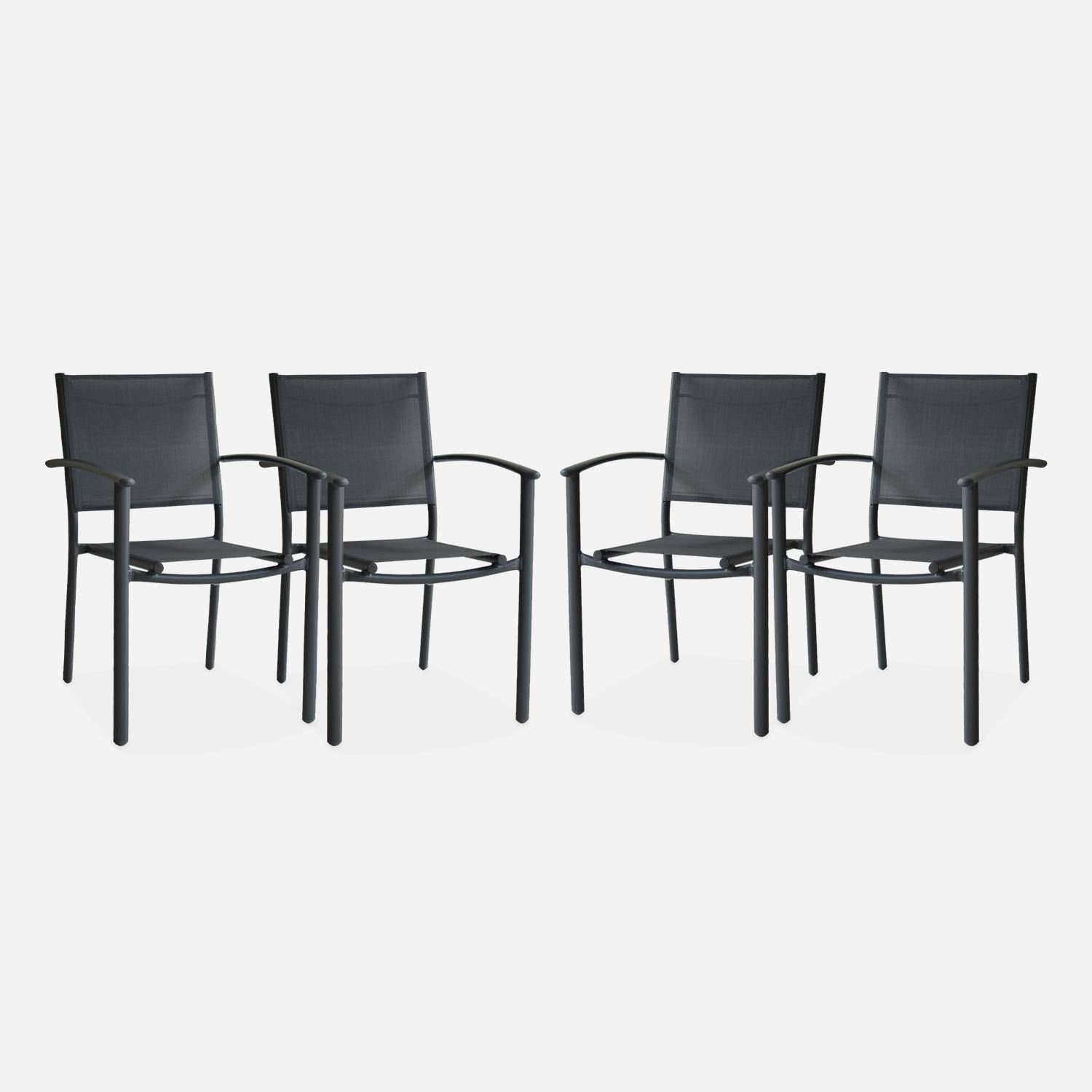 Lot de 4 chaises de jardin empilables en aluminium anthracite et textilène D56xL57xH85cm Photo3