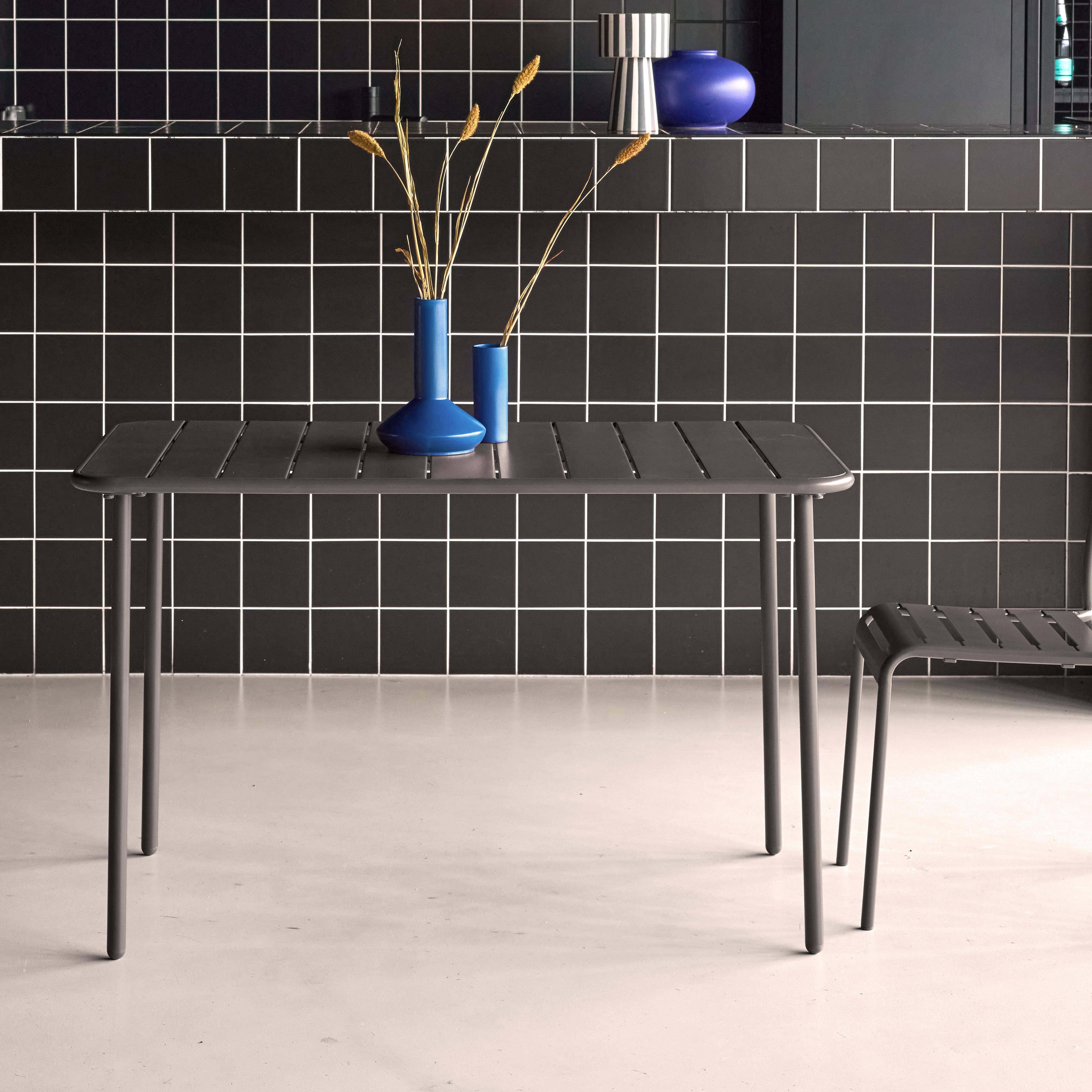 Table de jardin métal 4 places, anthracite, Amelia, 120x70cm, traitement antirouille, lattes et bords arrondis. ,sweeek,Photo2