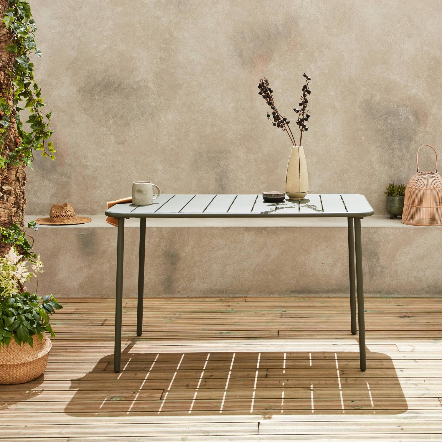 Table de jardin métal 4 places, savane, Amelia, 120x70cm, traitement antirouille, lattes et bords arrondis  Photo1