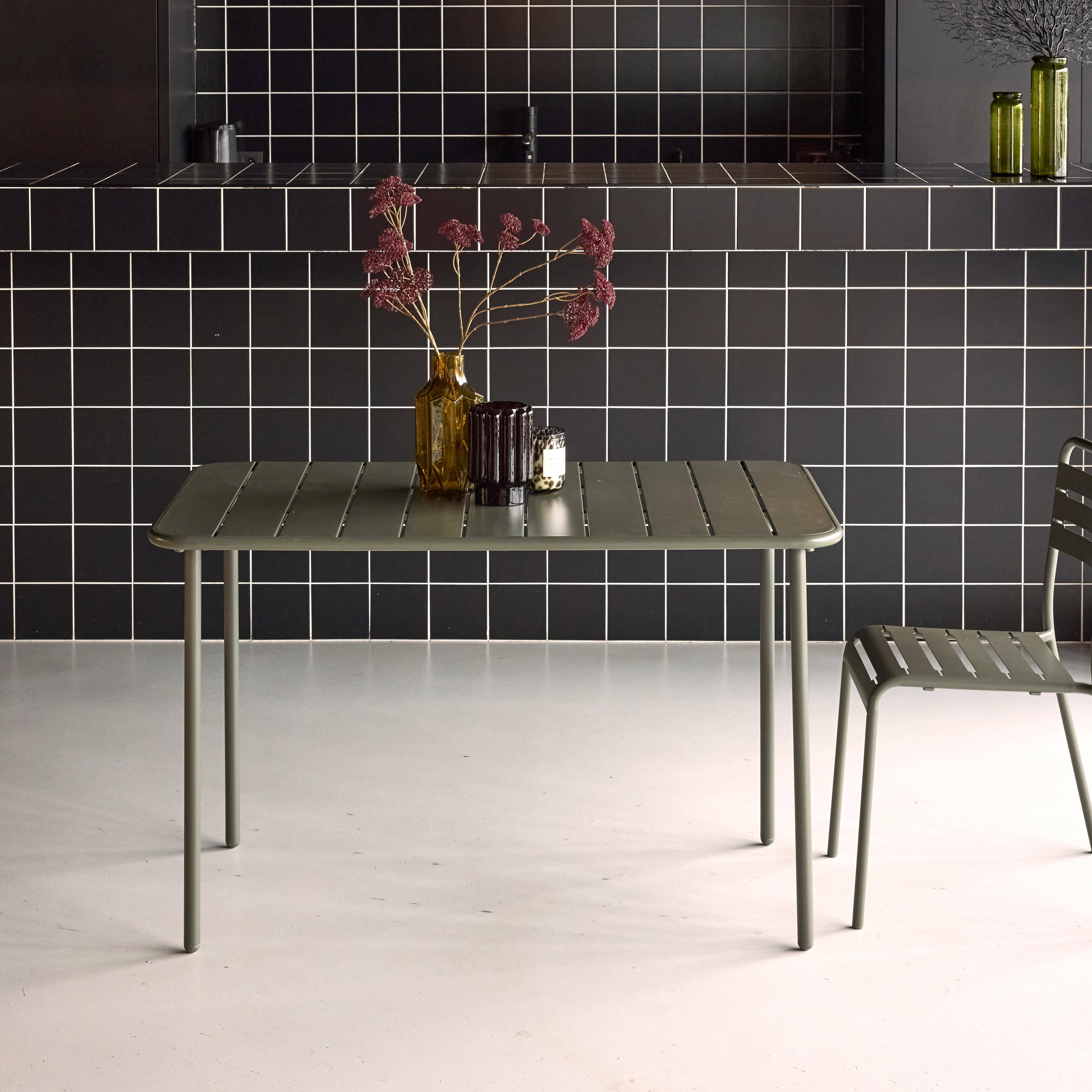 Tavolo da giardino bistrot in metallo a 4 posti, 120cm Verde kaki - 120x70x72.5 cm,sweeek,Photo2