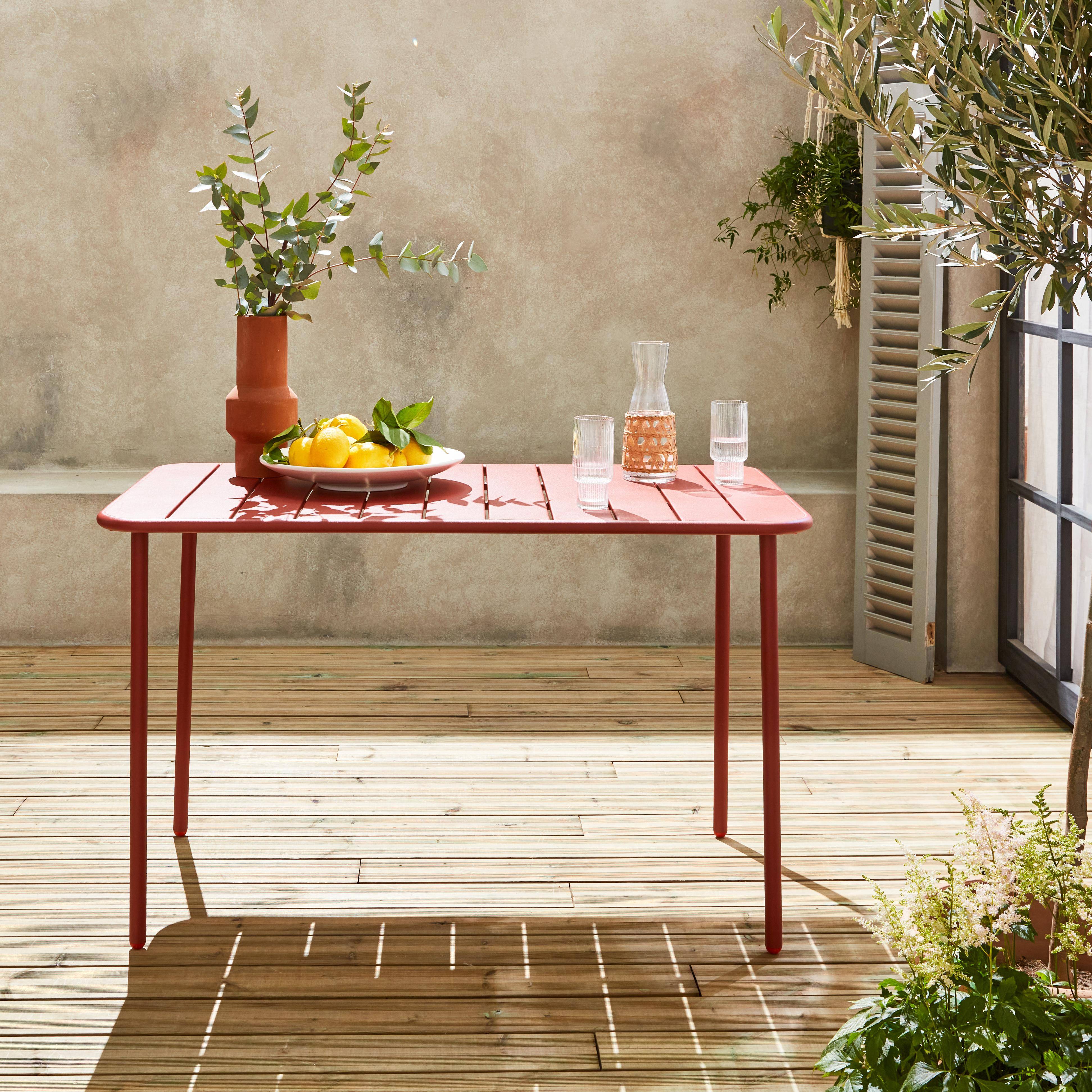 4-seater rectangular steel garden table, 120x70cm - Amelia - Terracotta Photo2