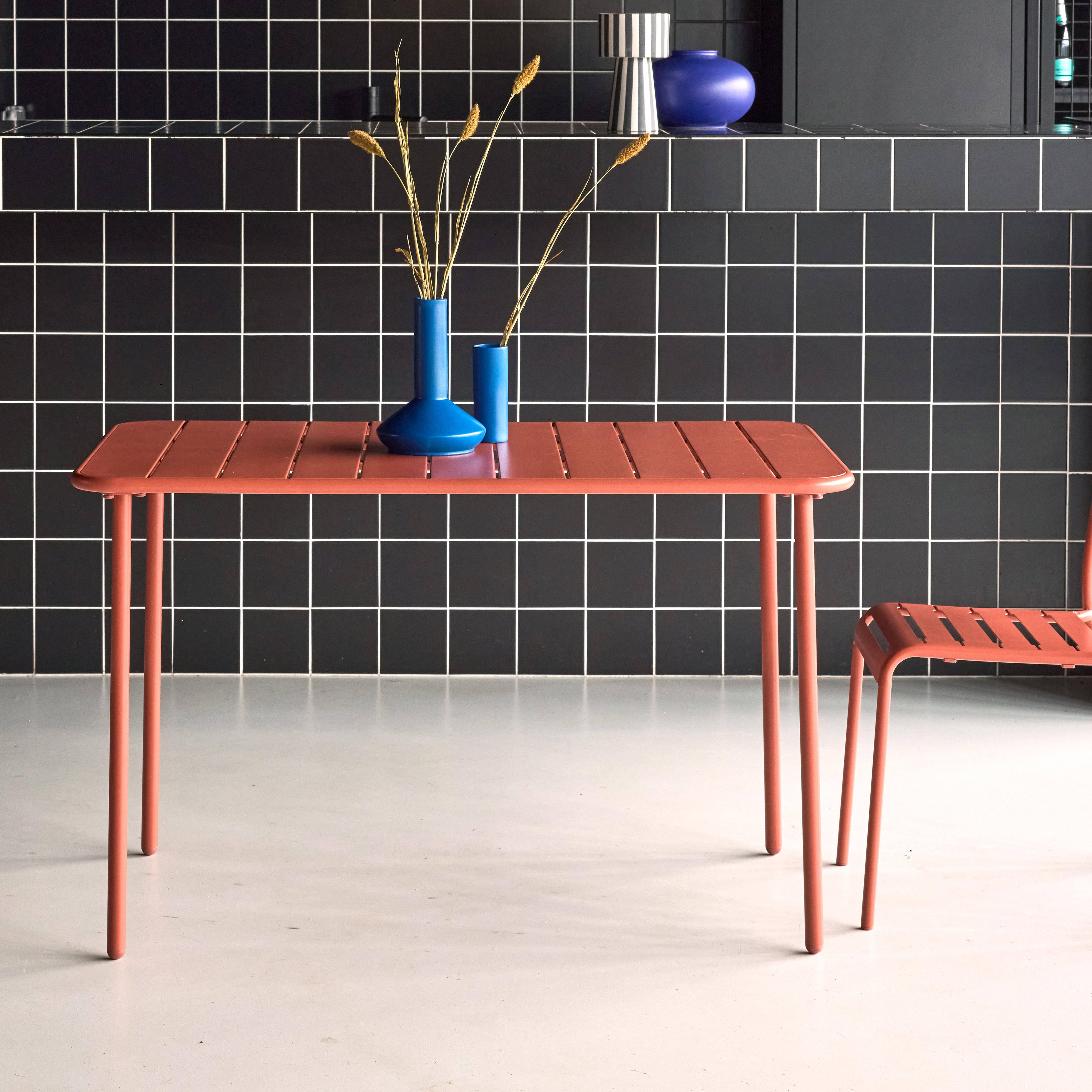 Table de jardin métal 4 places, terracotta, Amelia, 120x70cm, traitement antirouille, lattes et bords arrondis ,sweeek,Photo2