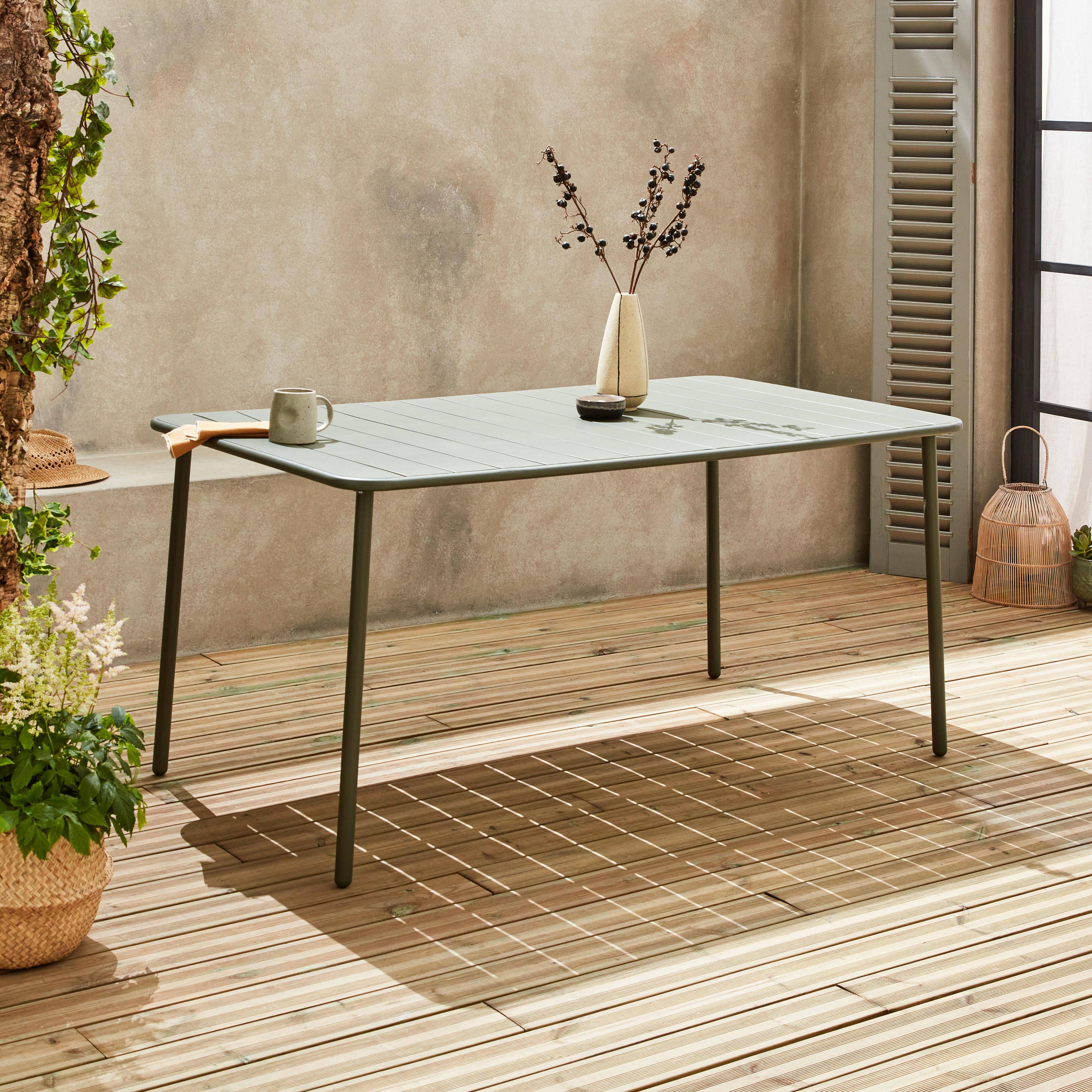 6-8 seater rectangular steel garden table, Khaki Green | sweeek