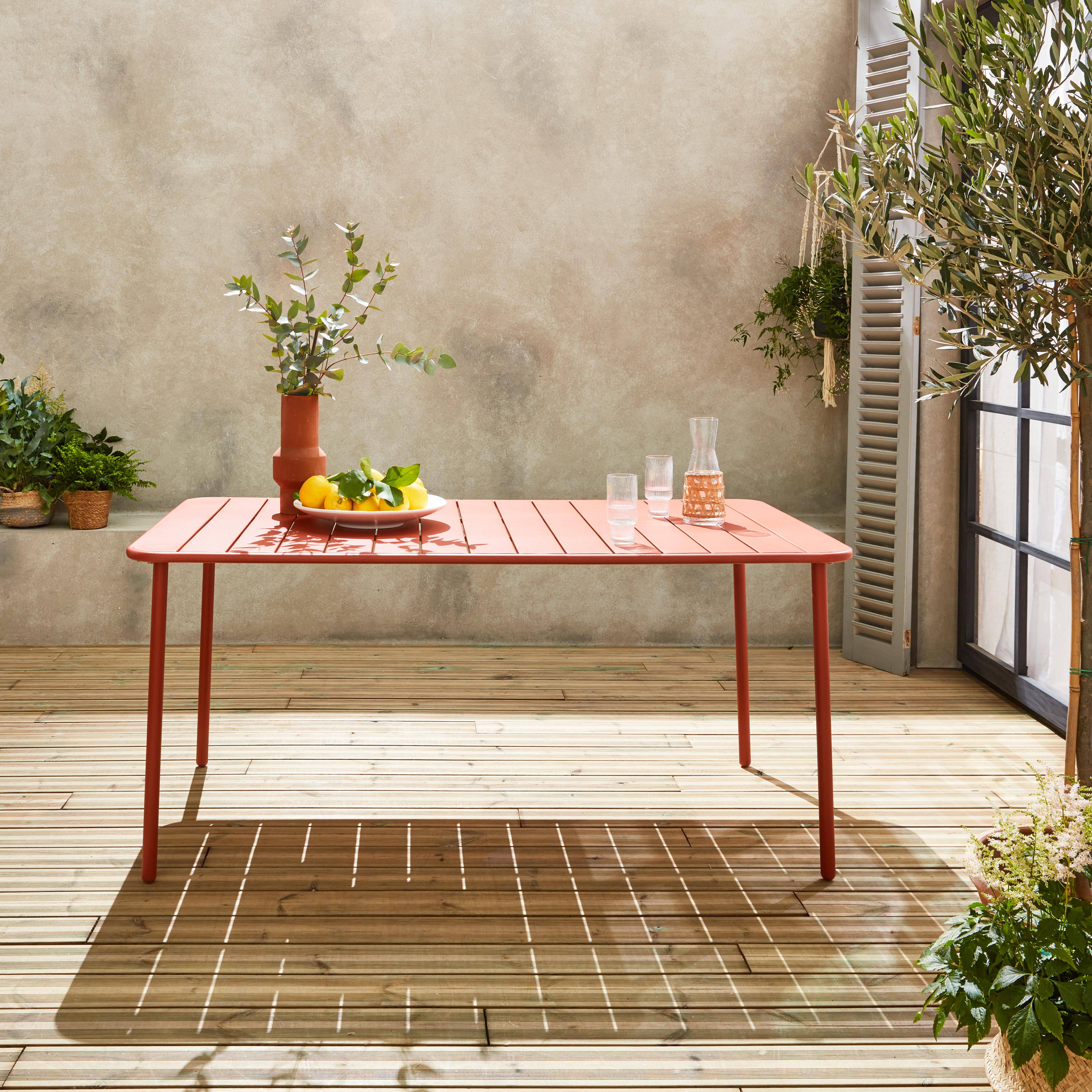 6-8 Seater metal garden table, 160x90xH72.5cm, Terracotta Photo1