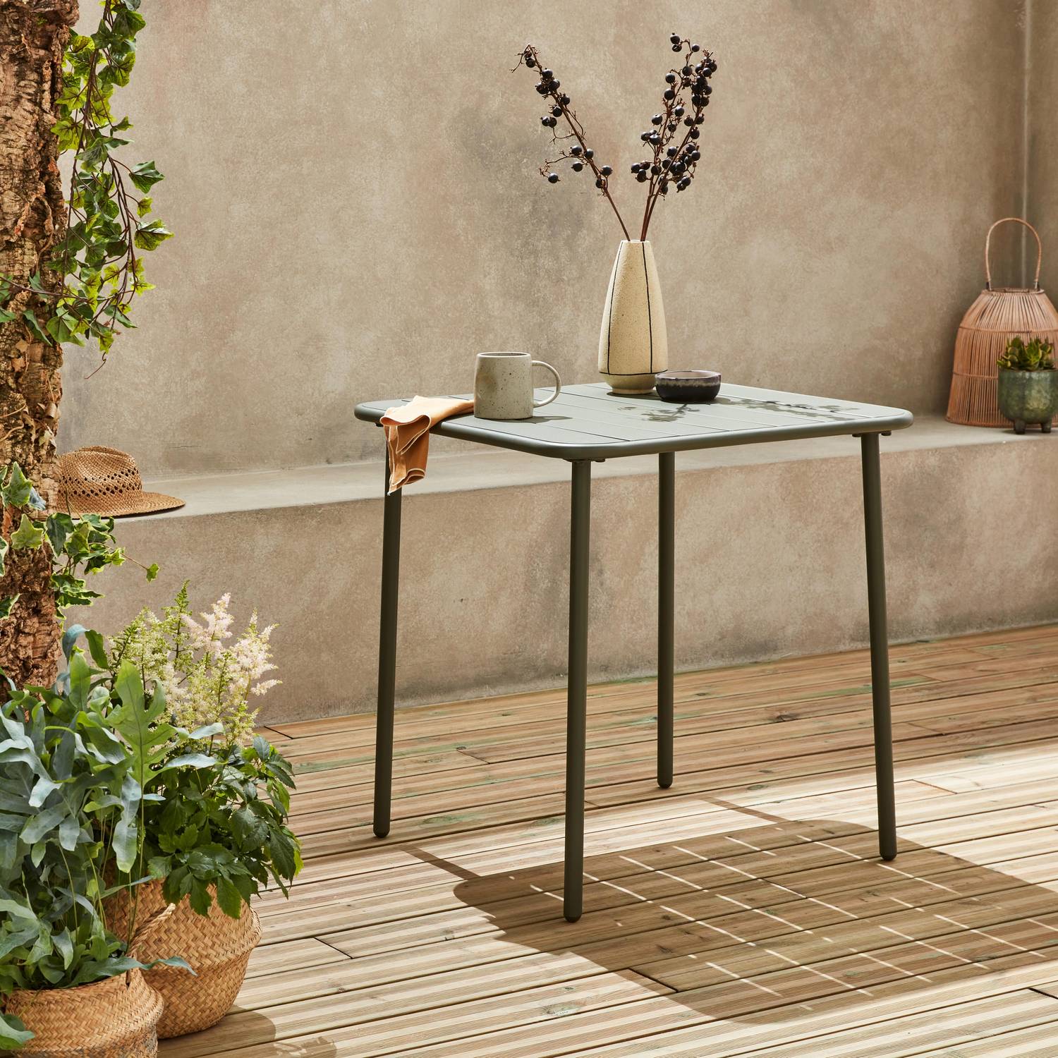 Tavolo da giardino a 2 posti in metallo, savana, Amelia, 70x70cm Photo1