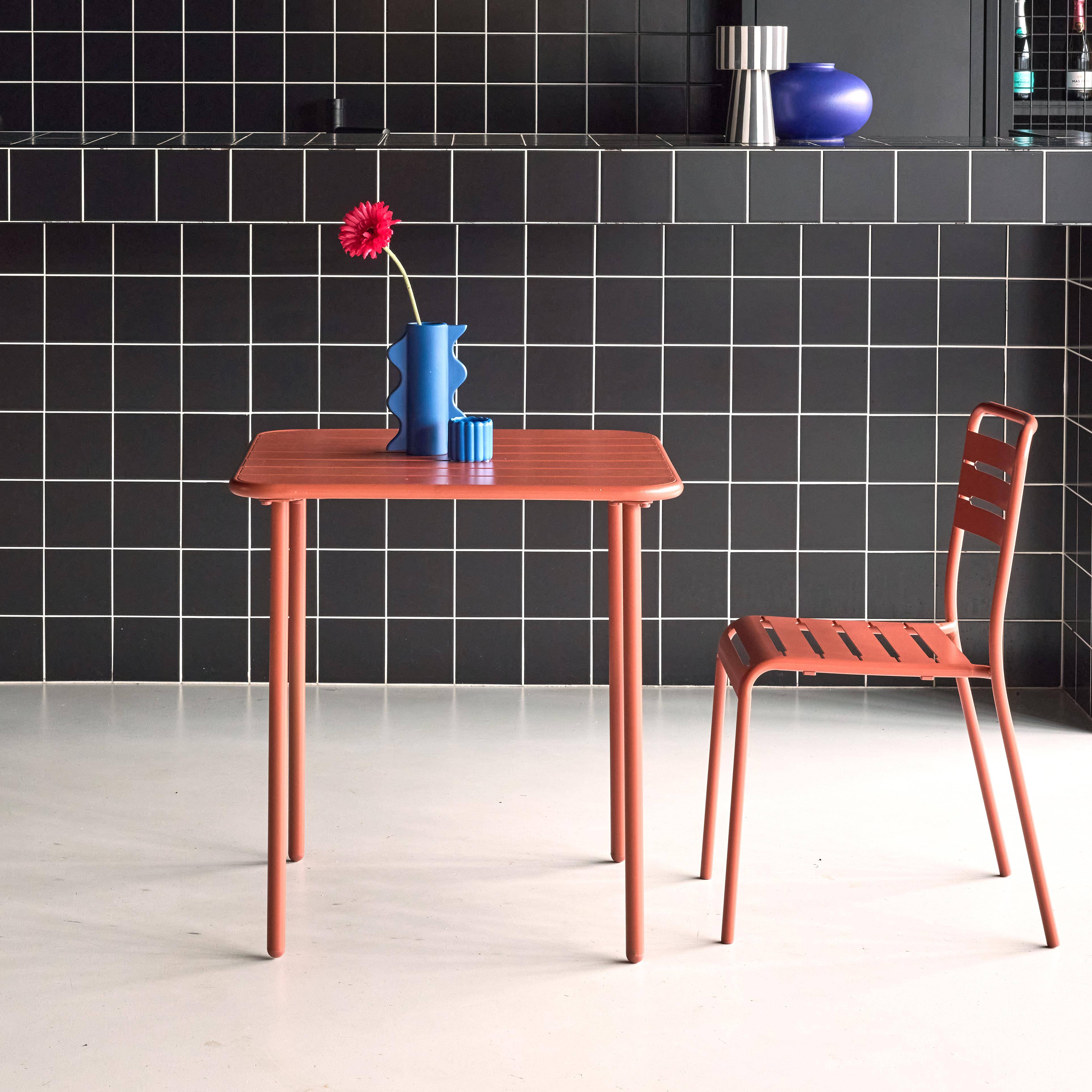 Table de jardin métal 2 places, terracotta, Amelia, 70x70cm Photo1