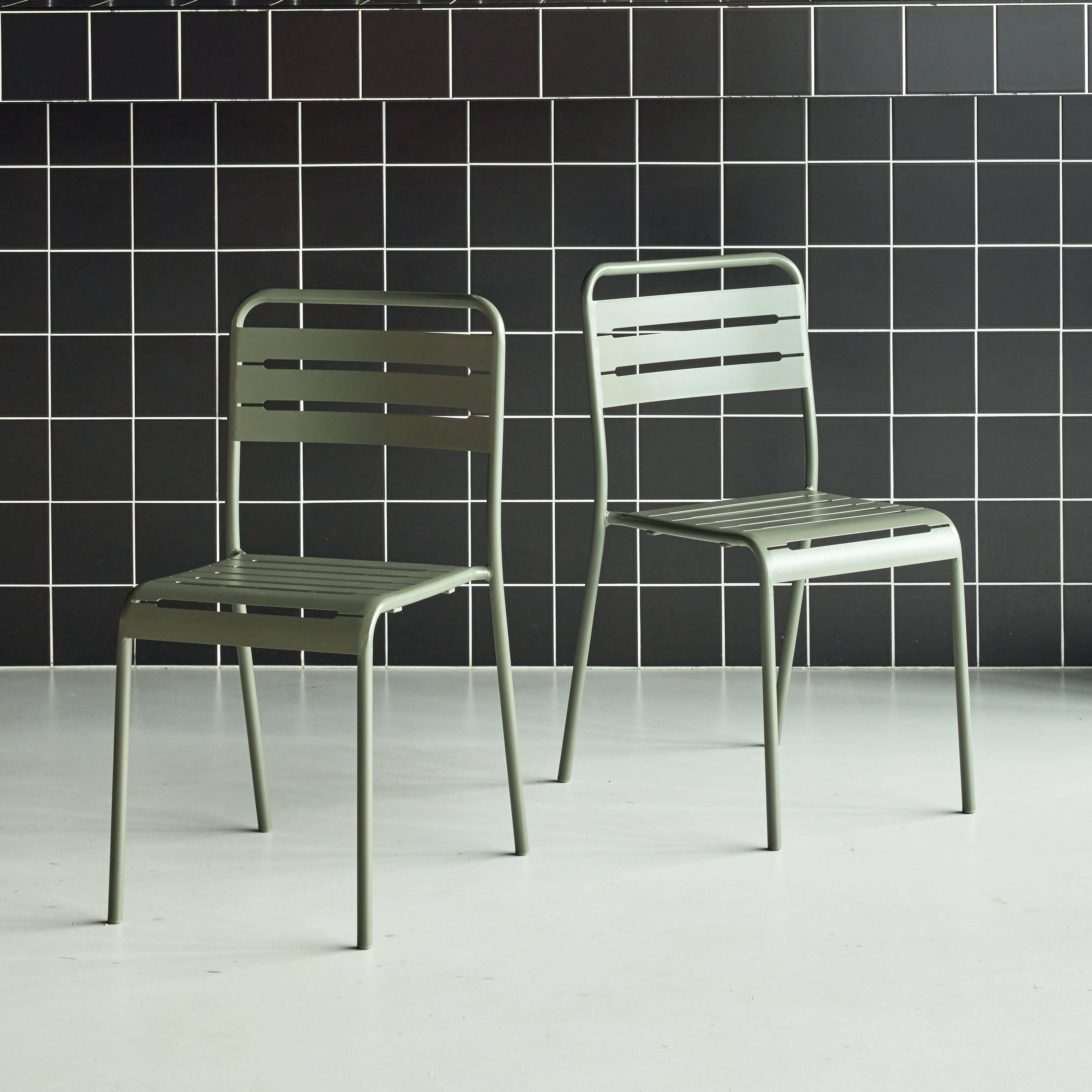 Set di 2 sedie da giardino in acciaio, Amelia, Verde kaki, 44x52x79 cm,sweeek,Photo1