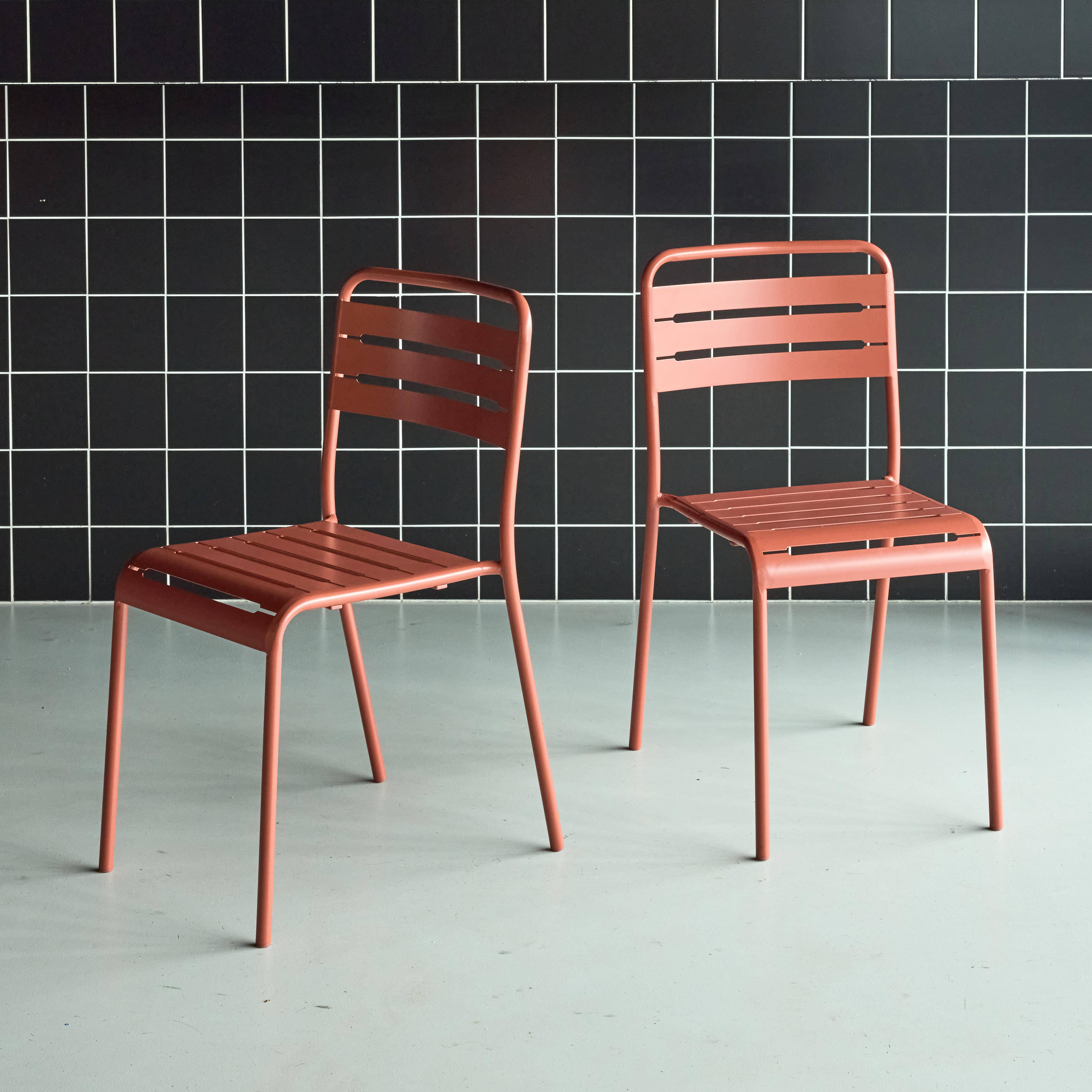 Lot de 2 chaises de jardin acier, 2 places, terracotta, Amelia, L44 x P52 x H79cm  Photo1
