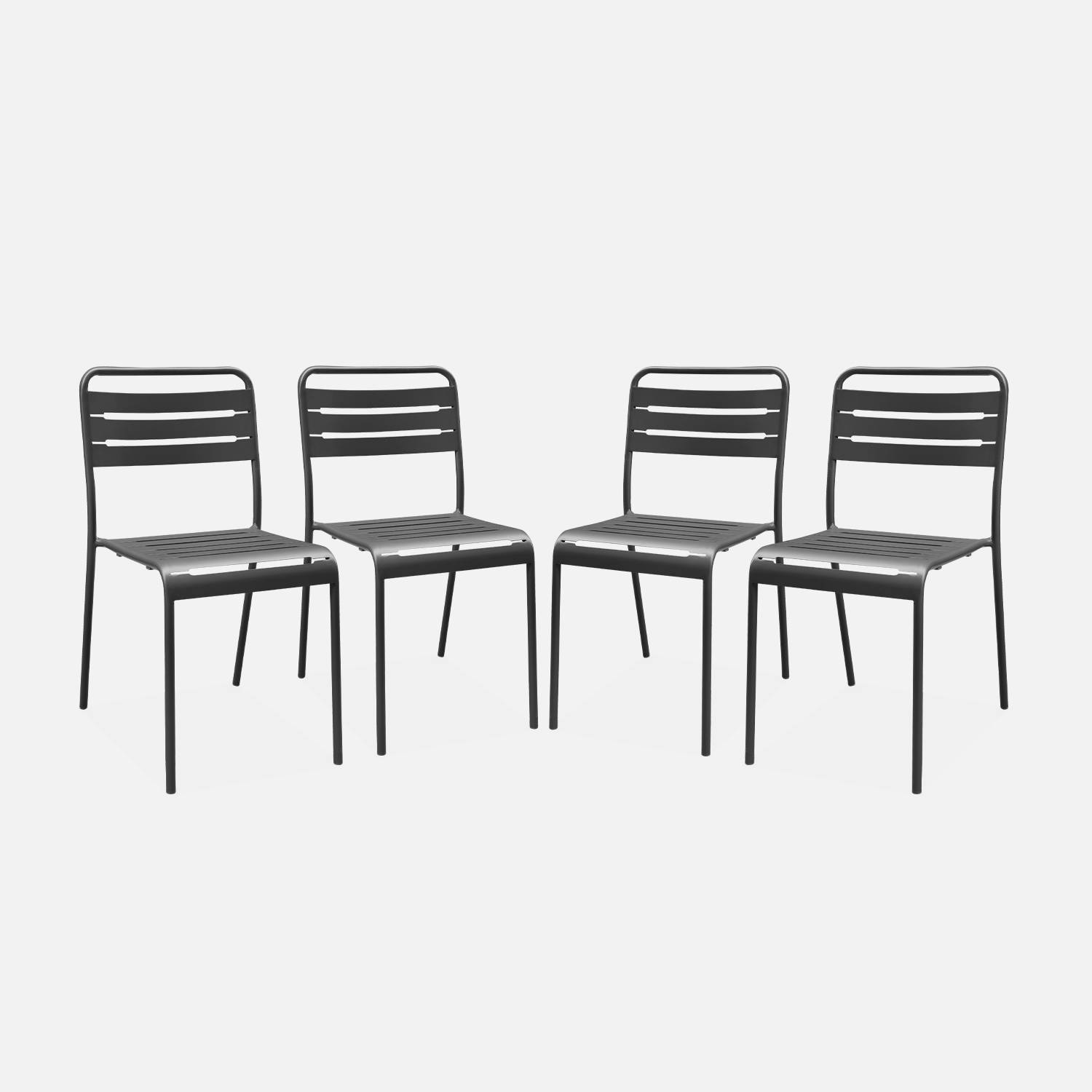 Set of 4 slatted stackable metal garden chairs, Anthracite | sweeek