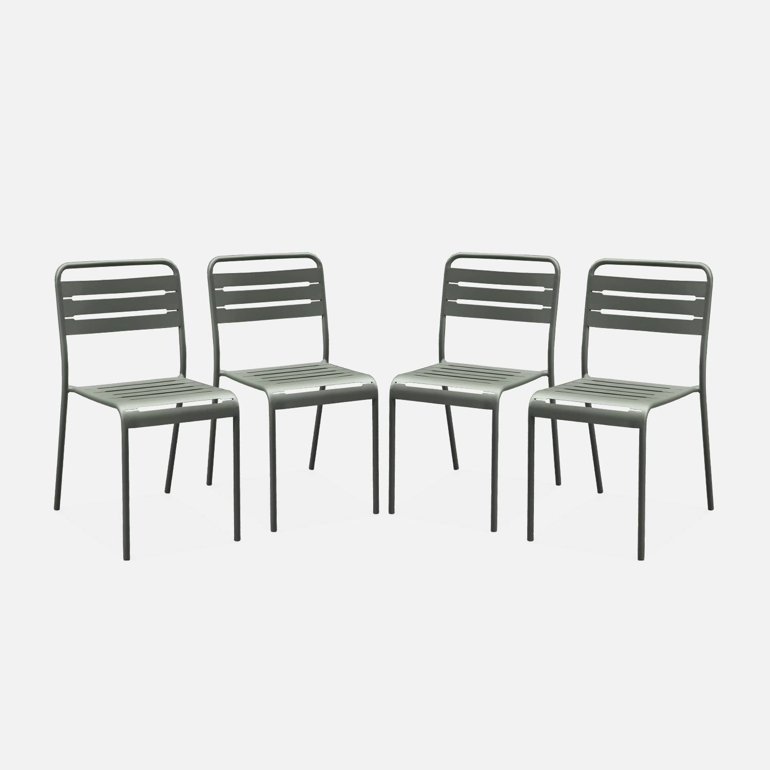 Set of 4 slatted stackable metal garden chairs, Khaki Green | sweeek