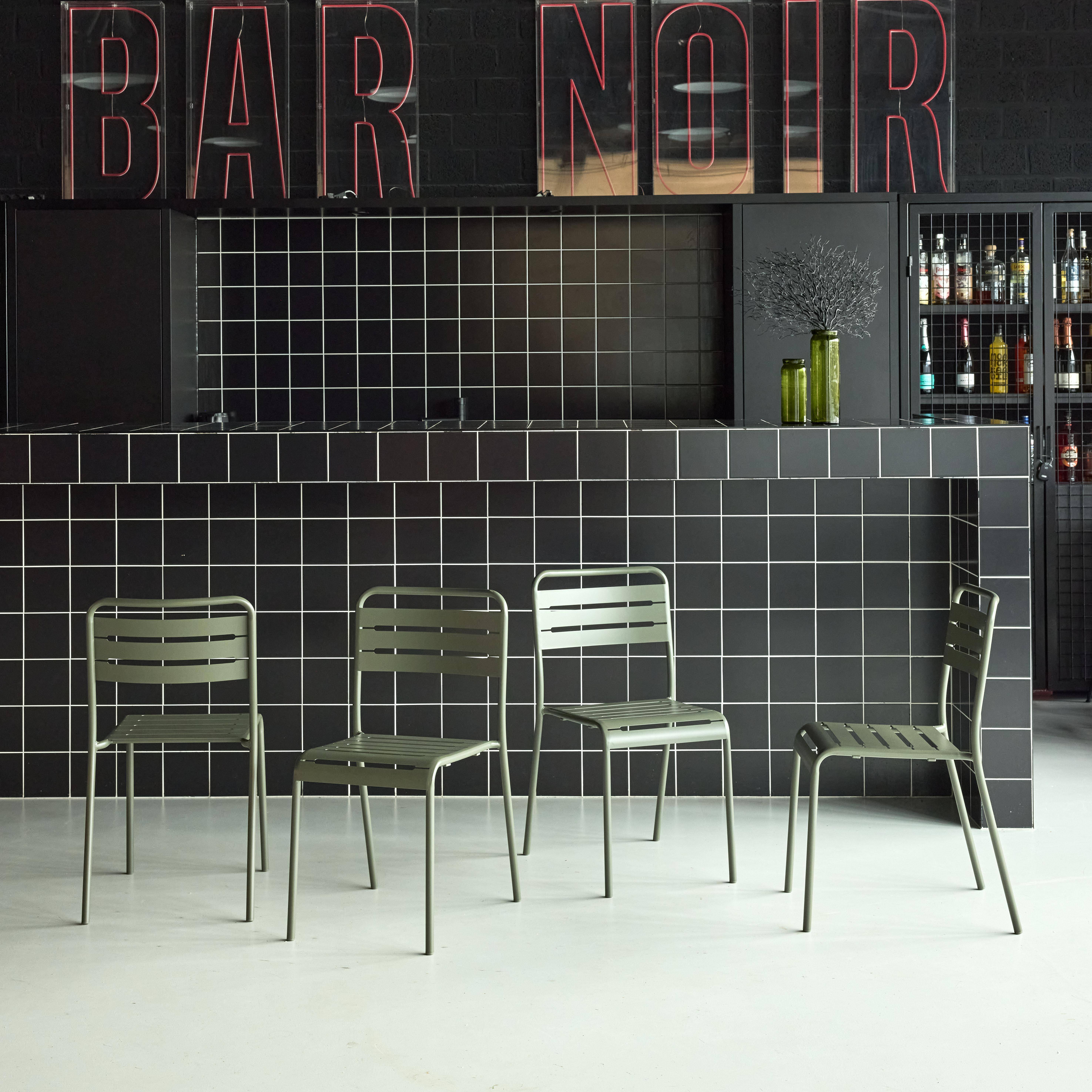 Silla de jardín de acero, set de 4, Amelia, Verde kaki, 44x52x79 cm,sweeek,Photo1