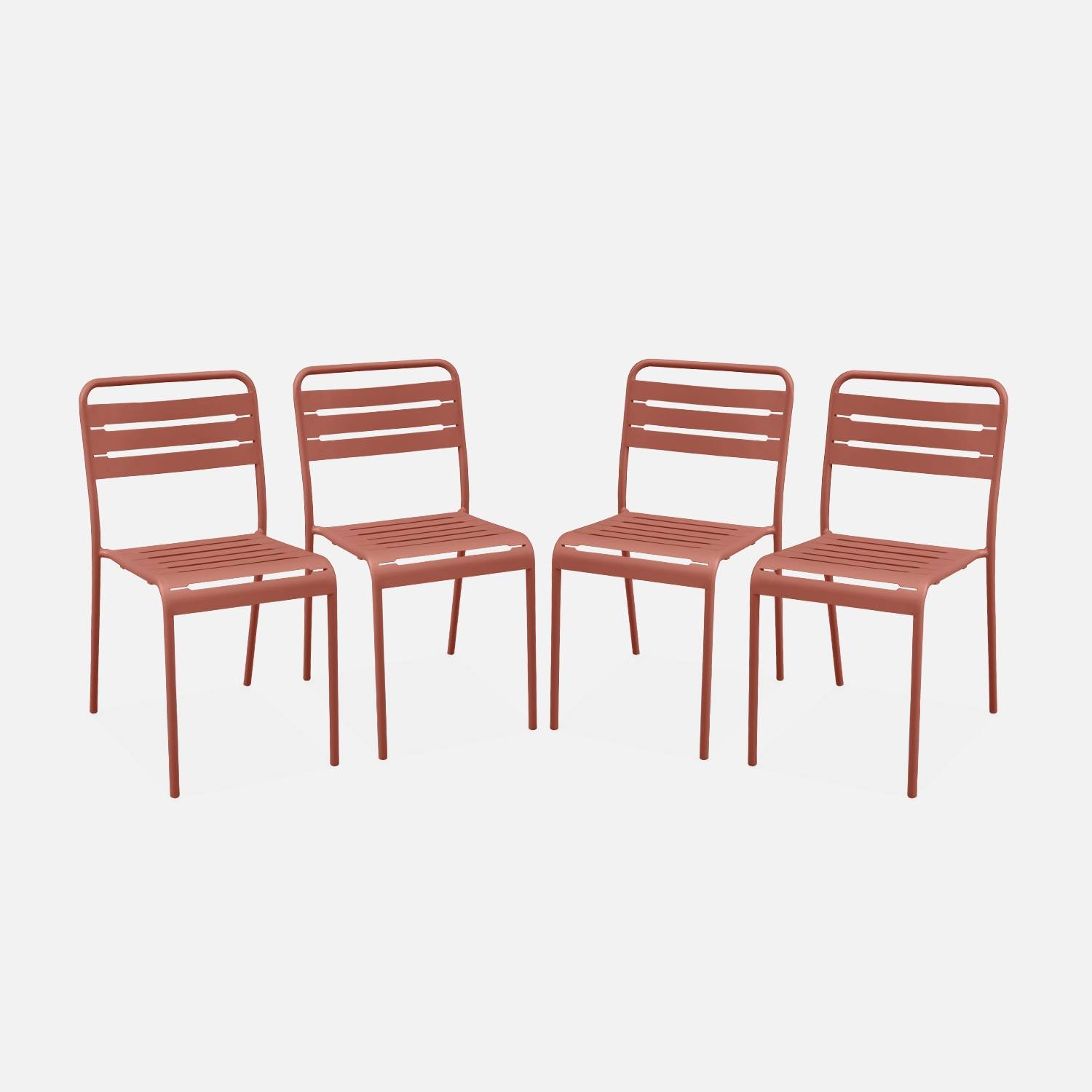 Set of 4 slatted stackable metal garden chairs, Terracotta | sweeek