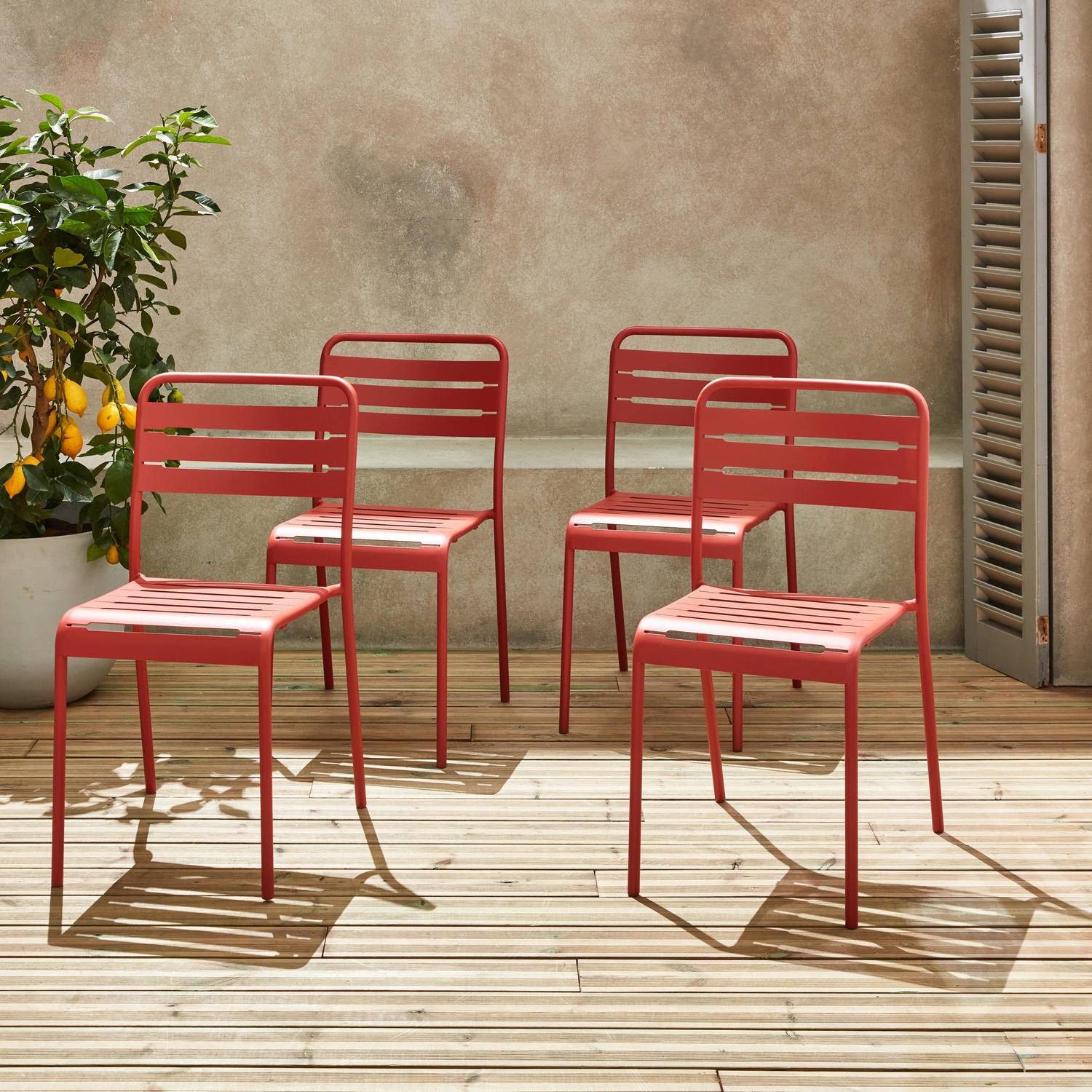 Conjunto de 4 cadeiras de jardim em aço, 4 lugares, terracota, Amelia, W44 x D52 x H79cm  Photo1