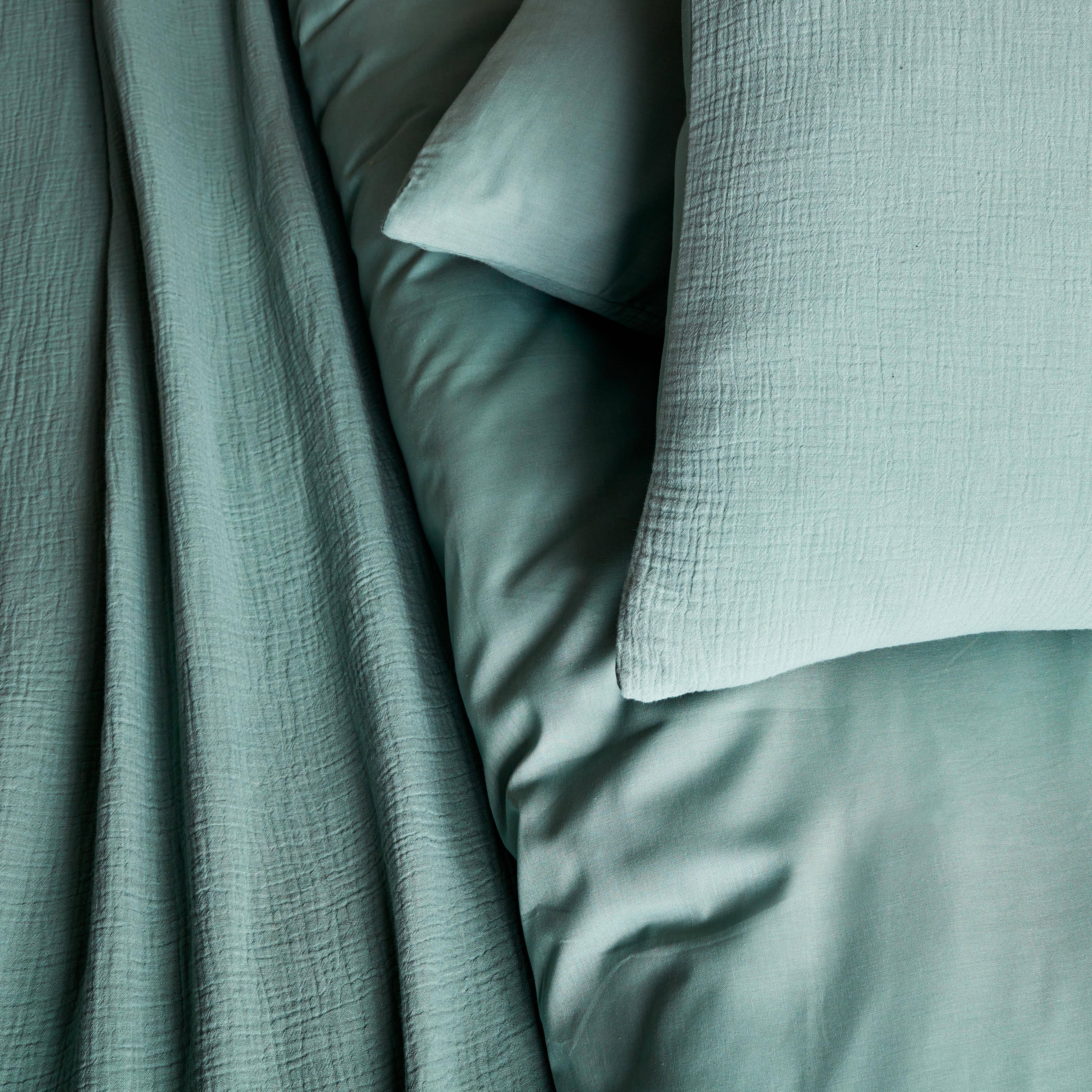Bettwäschegarnitur aus mandelgrüner Baumwoll-Gaze / Baumwolle, 1 Person, 1 Bettbezug mit 1 Kopfkissenbezug 140 x 200 cm,sweeek,Photo2
