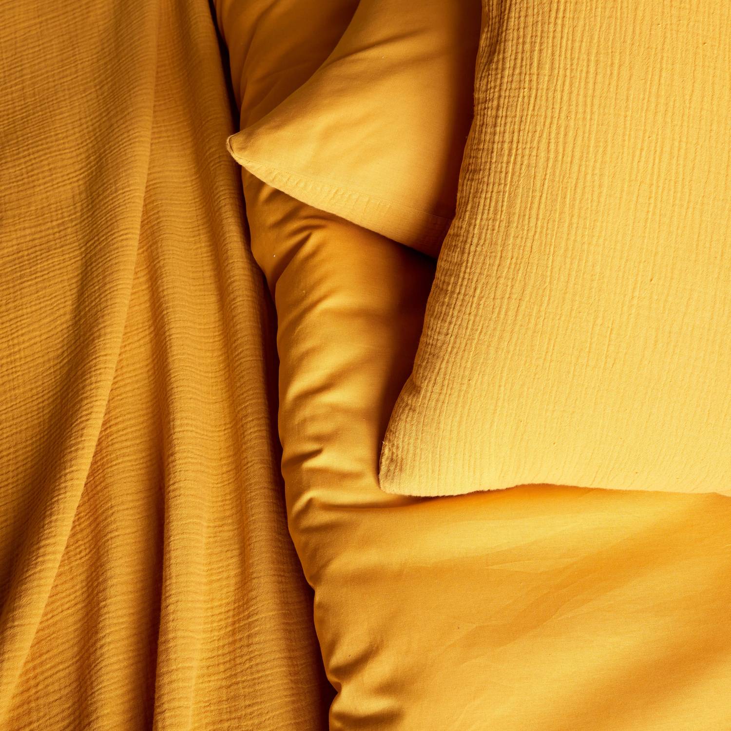 2-persoons goudkleurig katoenen bedlinnenset met 1 dekbedovertrek en 2 kussenslopen, 240 x 220 cm  Photo2