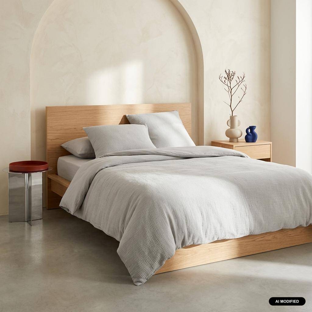 Ropa de cama de gasa de algodón gris claro, 2 plazas - 240x260x240 cm,sweeek,Photo1