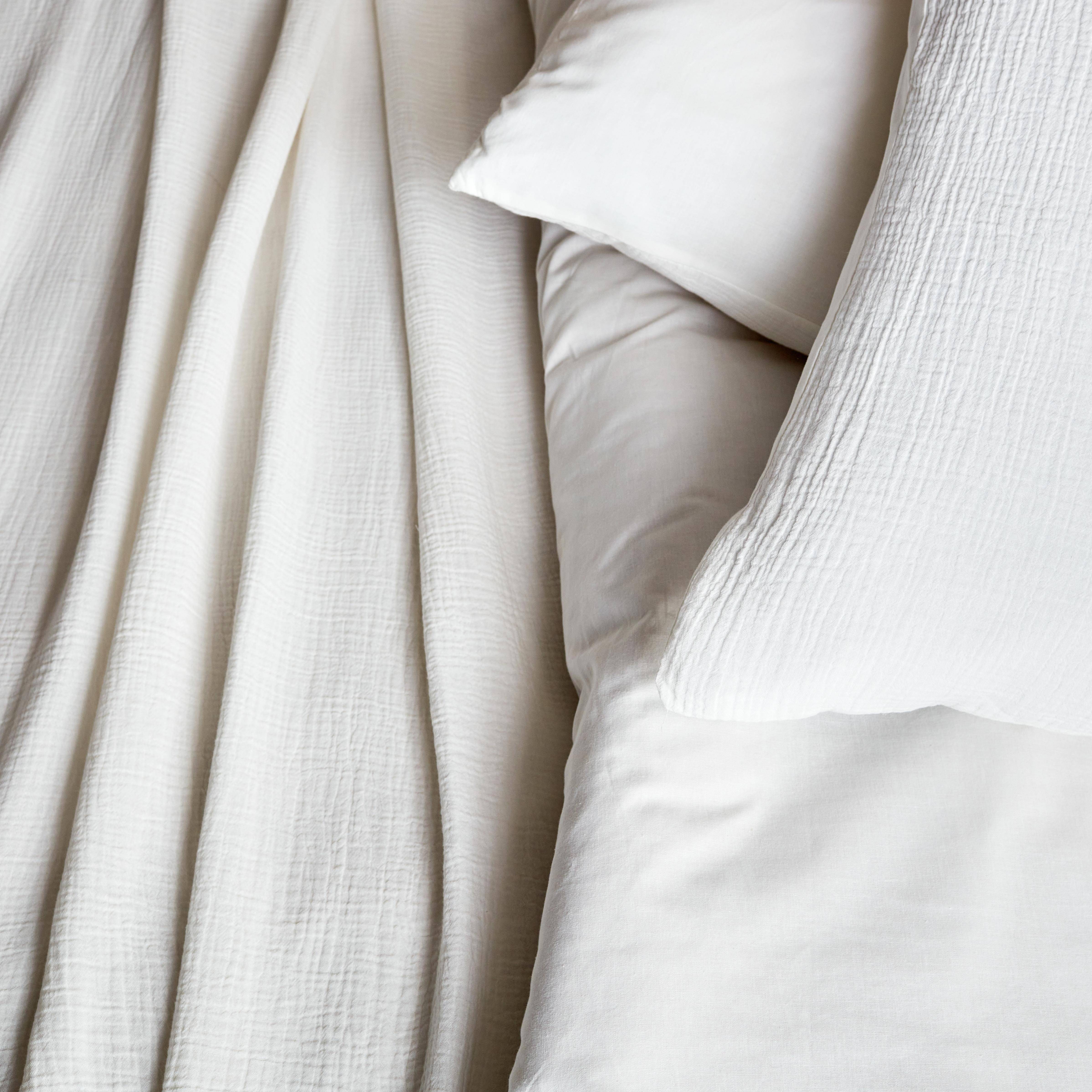 Bettwäschegarnitur aus weißer Baumwoll-Gaze / Baumwolle, 2  Personen, 1 Bettbezug mit 2 Kopfkissenbezügen 260 x 240 cm Photo2