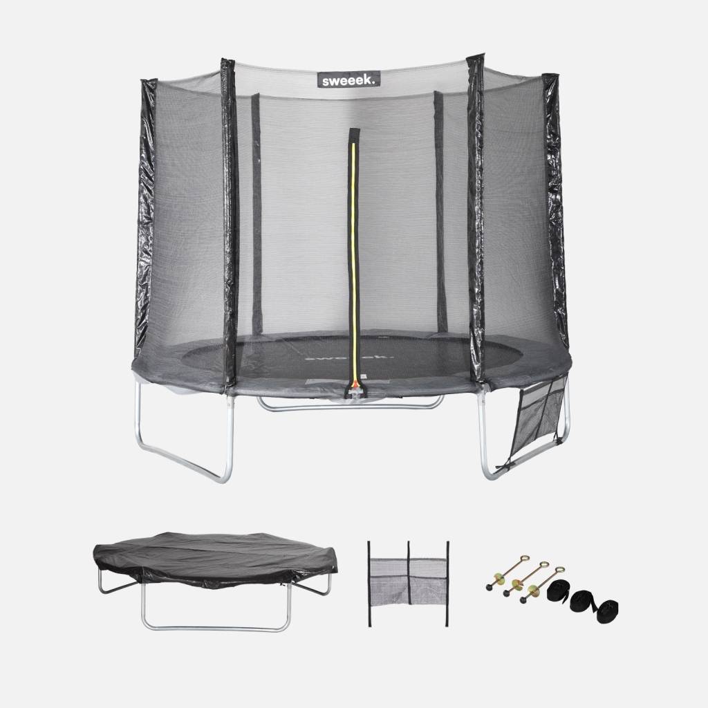Cama elástica con pack de accesorios, 250cm, Gris