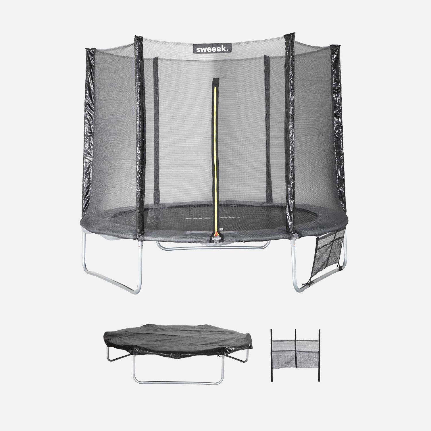 Trampoline 250 cm, gris, avec filet de protection, bâche, filet pour chaussures, kit d’ancrage Photo1