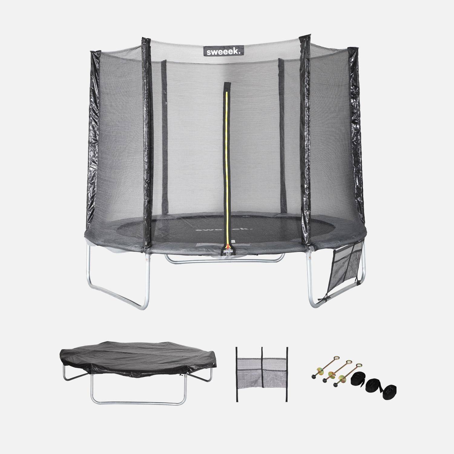 Trampoline 250 cm, grijs, met veiligheidsnet, hoes, schoenennet, verankeringsset,sweeek,Photo3