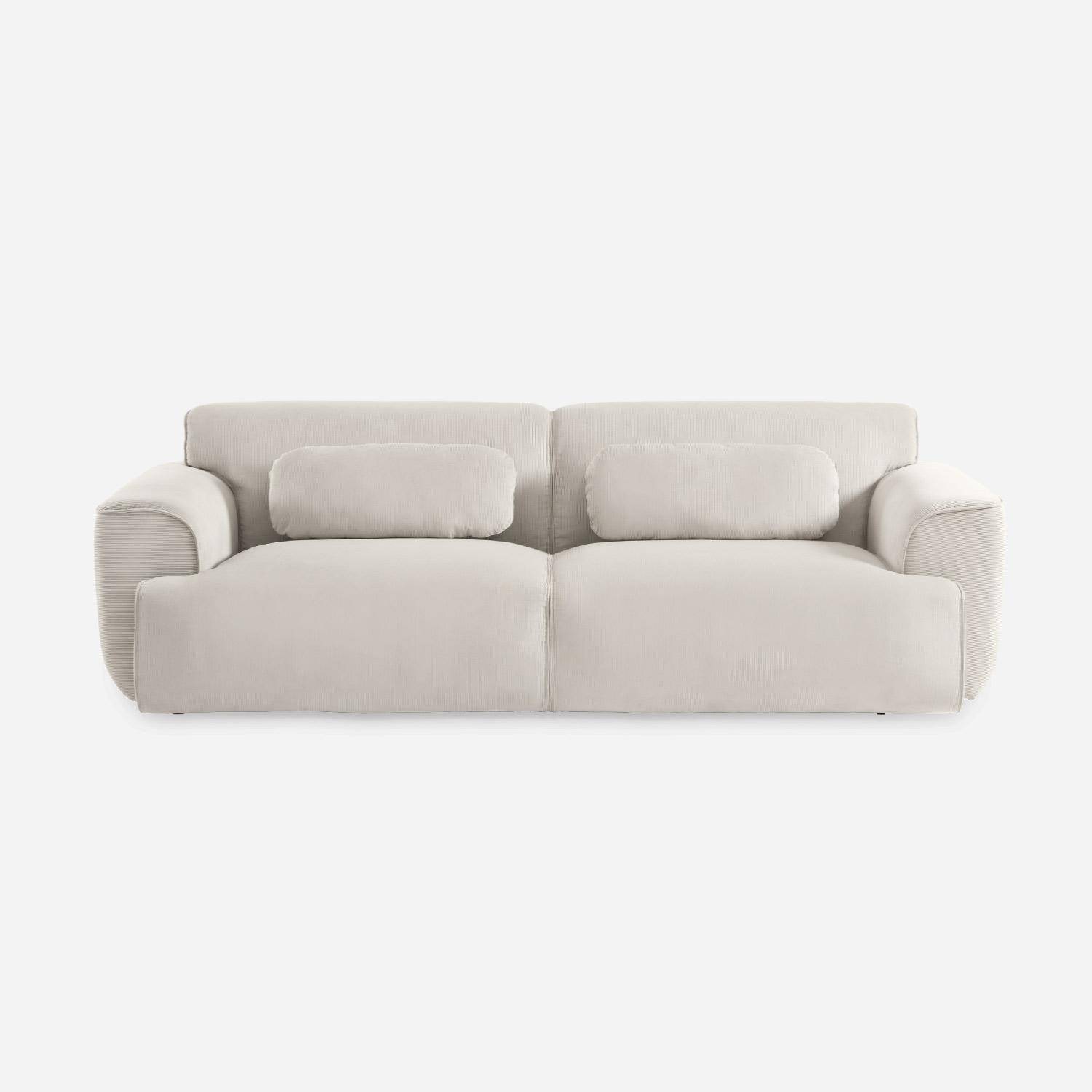 Canapé Modulaire 2 Places + Méridienne En Velours Côtelé Khaki - Zéro Montage, 5 Coussins, Porte-gobelets - 257x90x160 Cm - 6