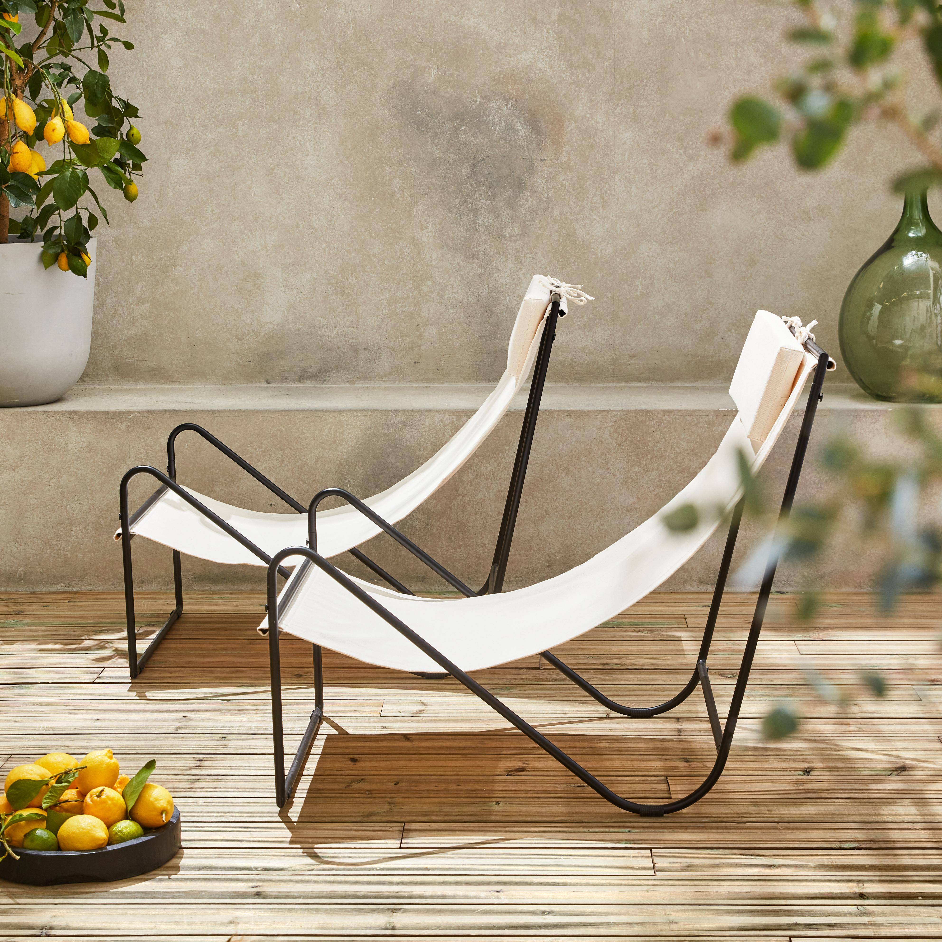2er-Set Mancora Relaxsessel mit Metallgestell, Stoff-Sitzfläche mit Kopfpolster Photo2