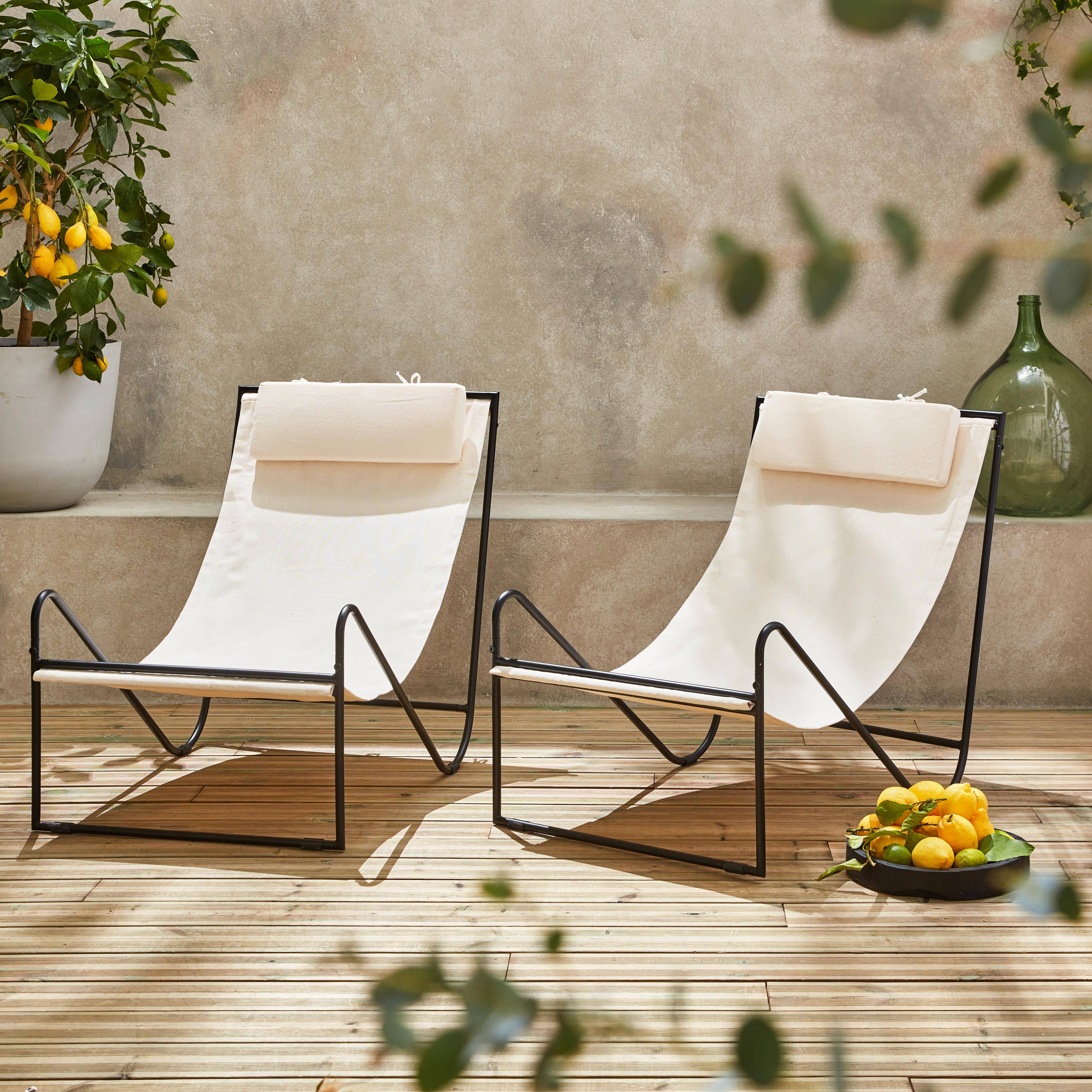Set van 2 Mancora relaxfauteuils, metalen frame, stoffen zitting met hoofdsteun ,sweeek,Photo1