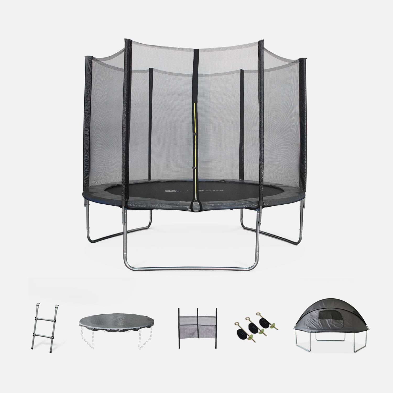Trampoline 305cm gris avec accessoires + tente  | sweeek