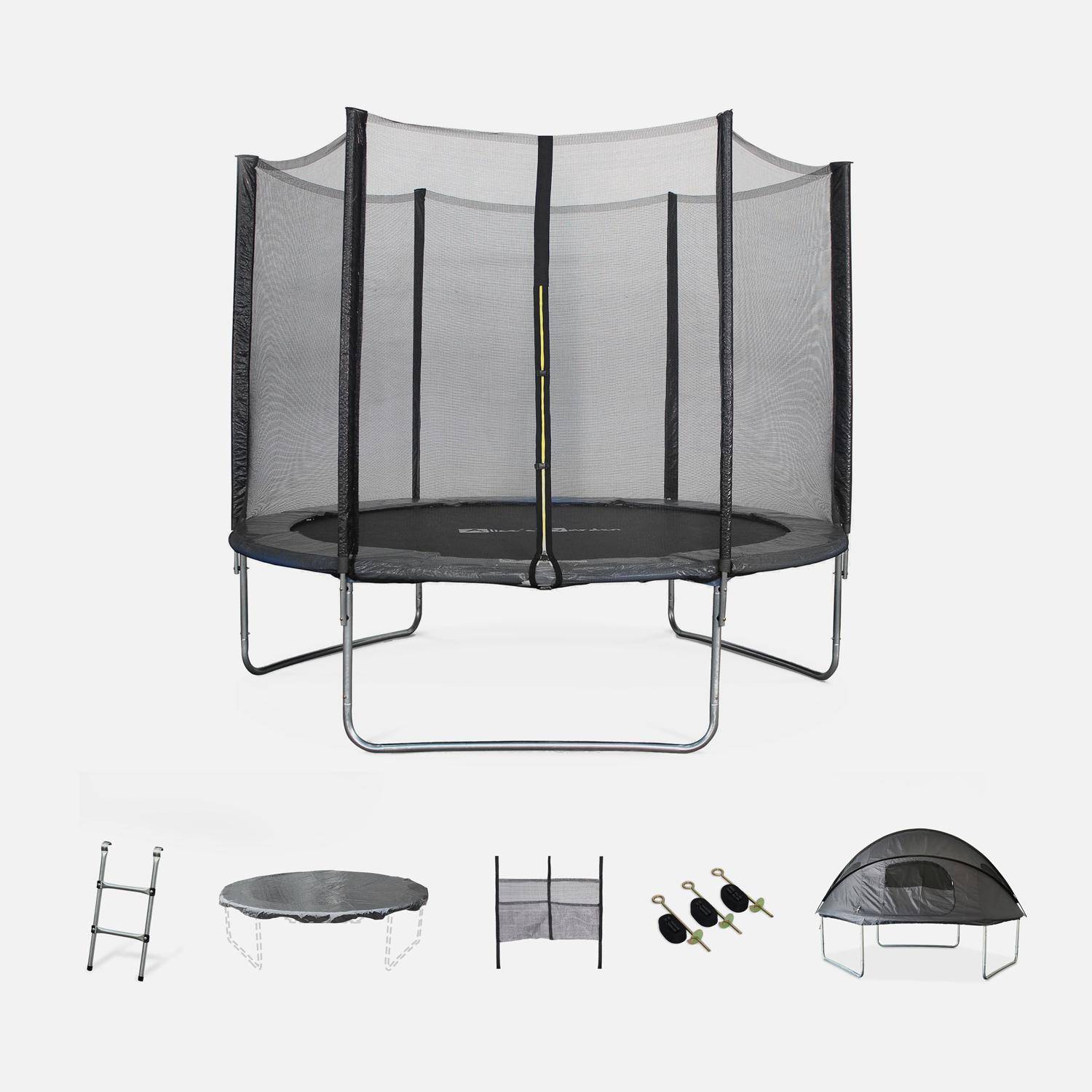 Trampoline 305cm gris avec pack d'accessoires + Tente de camping avec sac de transport,sweeek,Photo1
