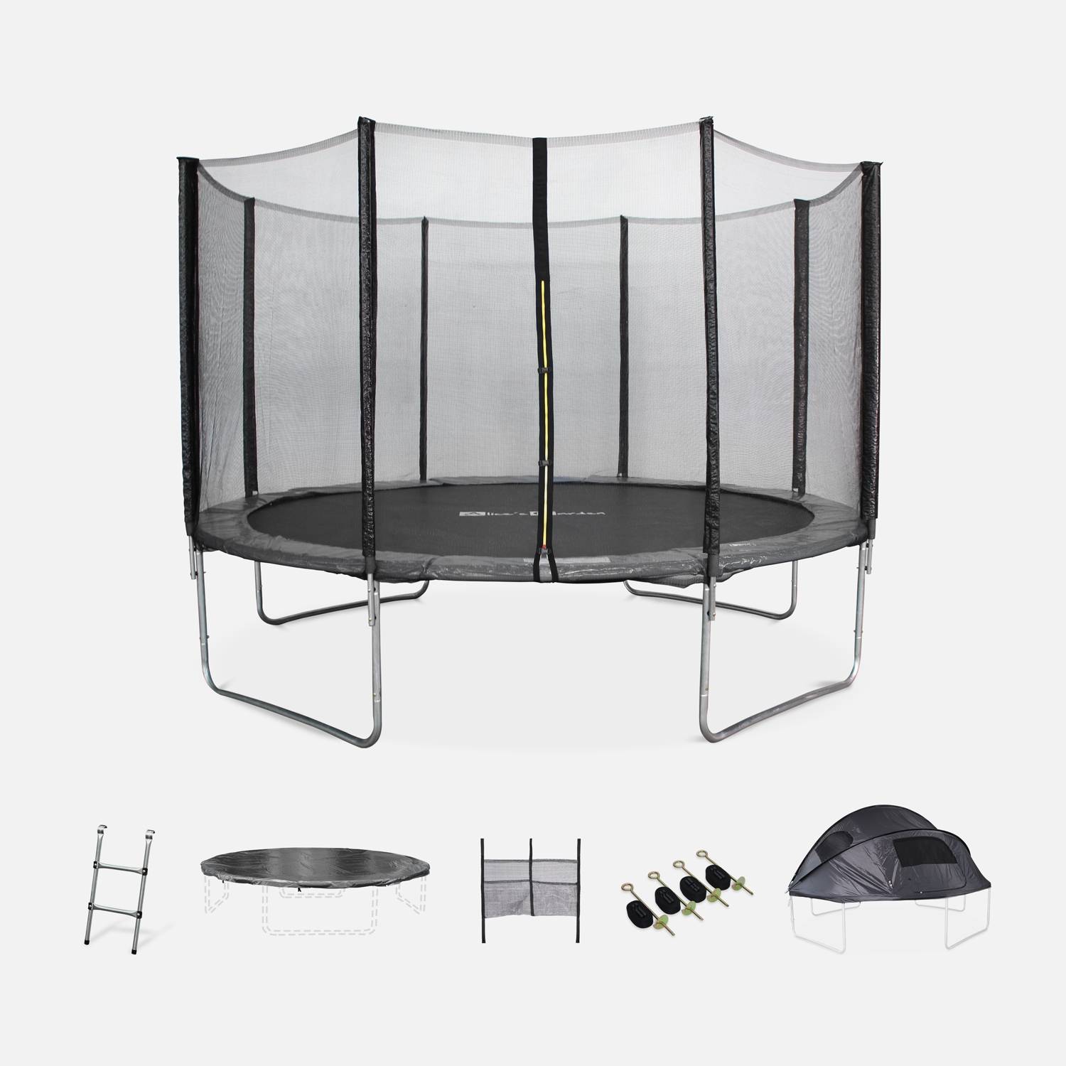 Trampoline 370 gris avec accessoires + tente | sweeek