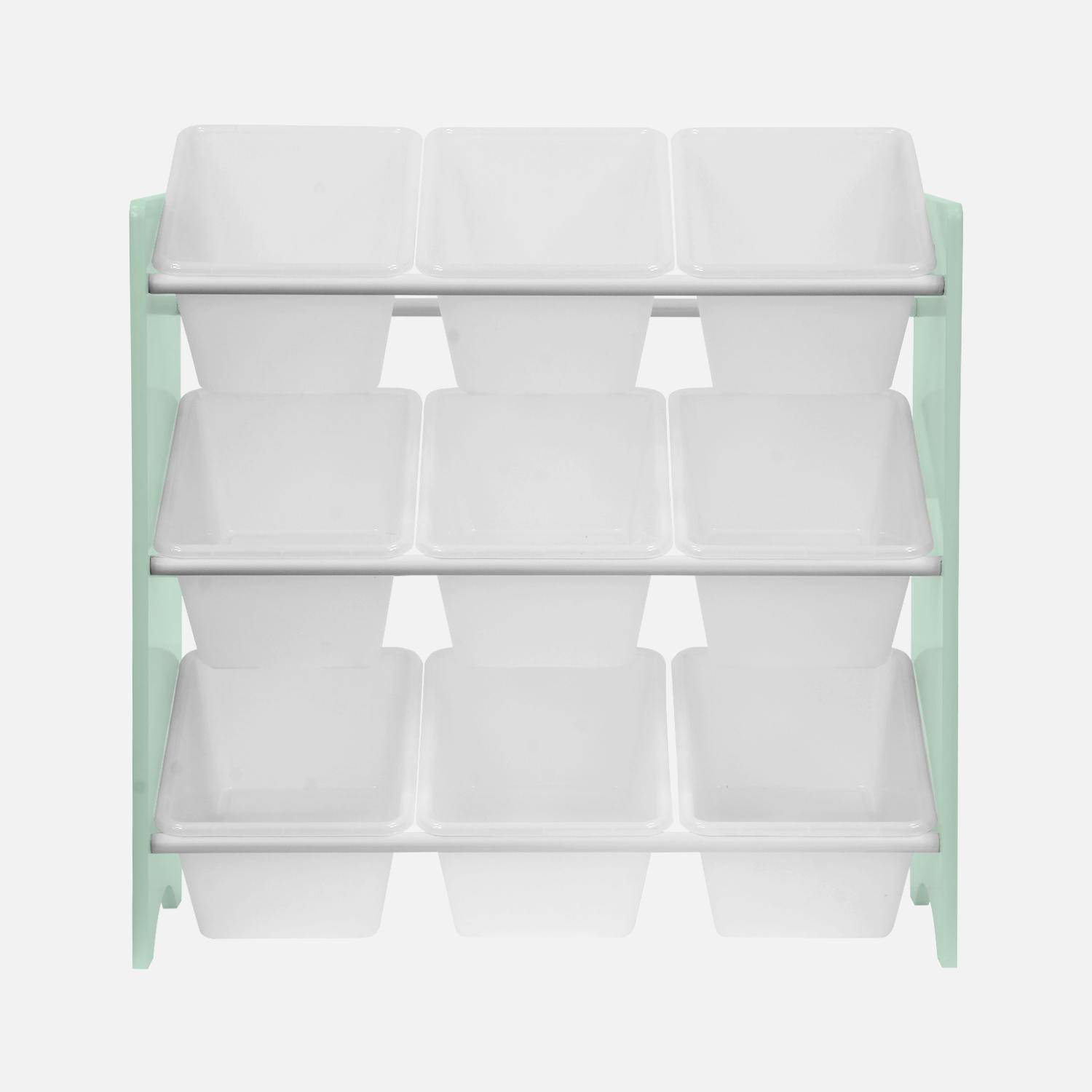 Storage unit for children with 9 compartments, celadon green - Tobias - MDF natural wood decor, 64x29.5x60cm Photo4