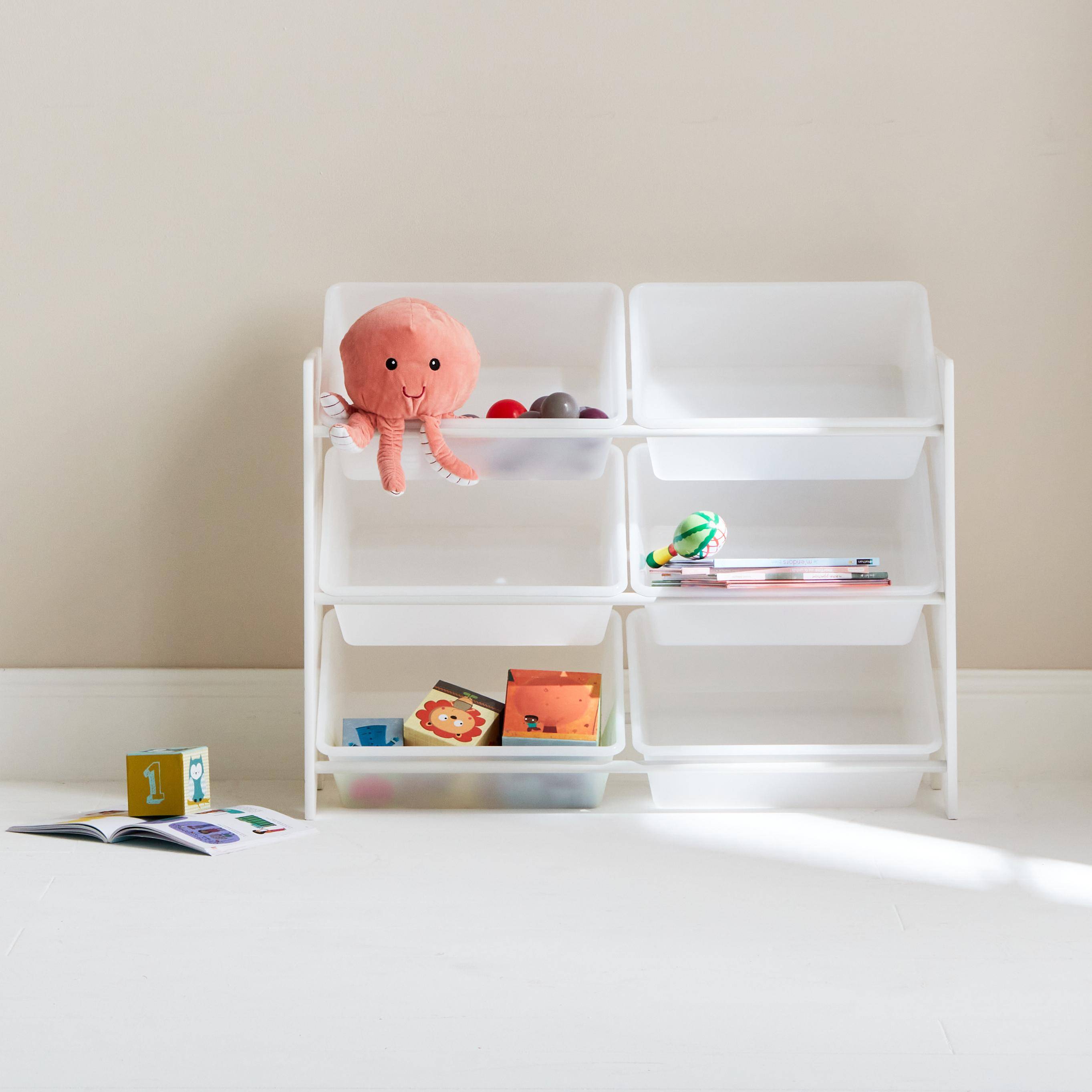 Mueble de almacenaje infantil con 6 compartimentos, blanco - Tobias - MDF madera natural, A 84 x P 29,5 x Alt 60cm,sweeek,Photo1