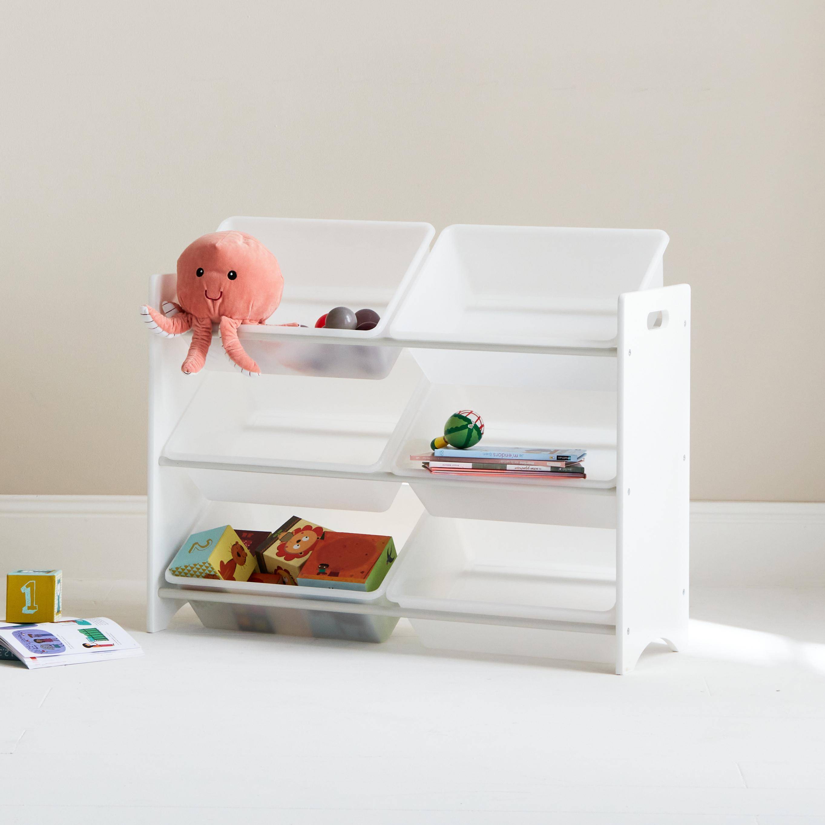 Storage combination with 6 boxes for kids toy, 84x29.5x60cm - Tobias - White Photo2