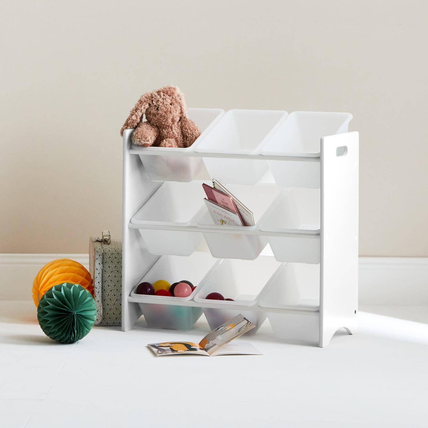 Mueble de almacenaje para niños con 9 compartimentos, blanco - Tobias - MDF madera natural, 64x29.5x60cm,sweeek,Photo1
