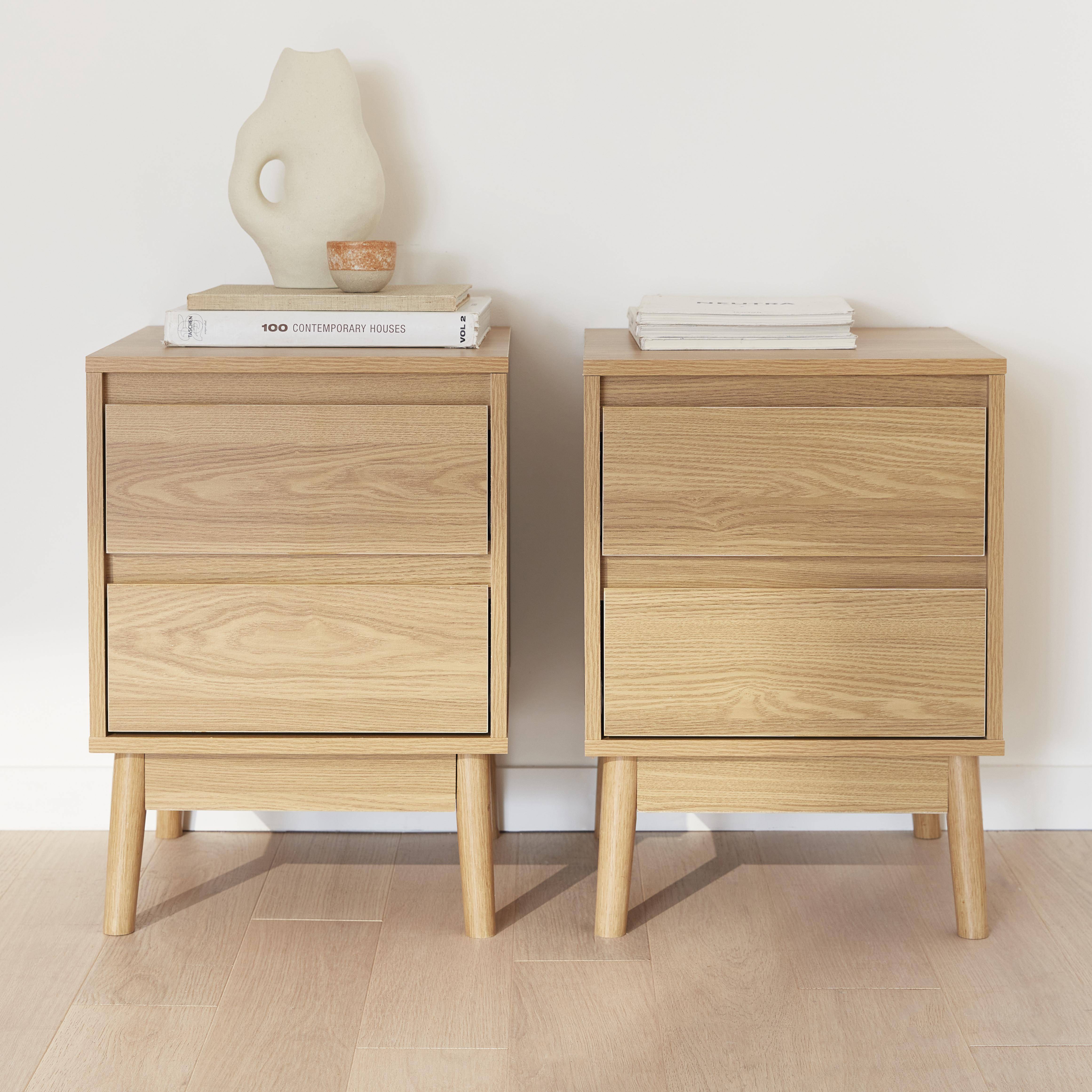 Pair of bedside tables with 2 drawers, 26x40x56cm - Dune - Natural Photo1