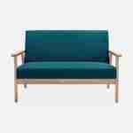 Banquette et fauteuil scandinave en bois et tissu bleu pétrole L 114 x l 69,5 x H 73cm Photo3
