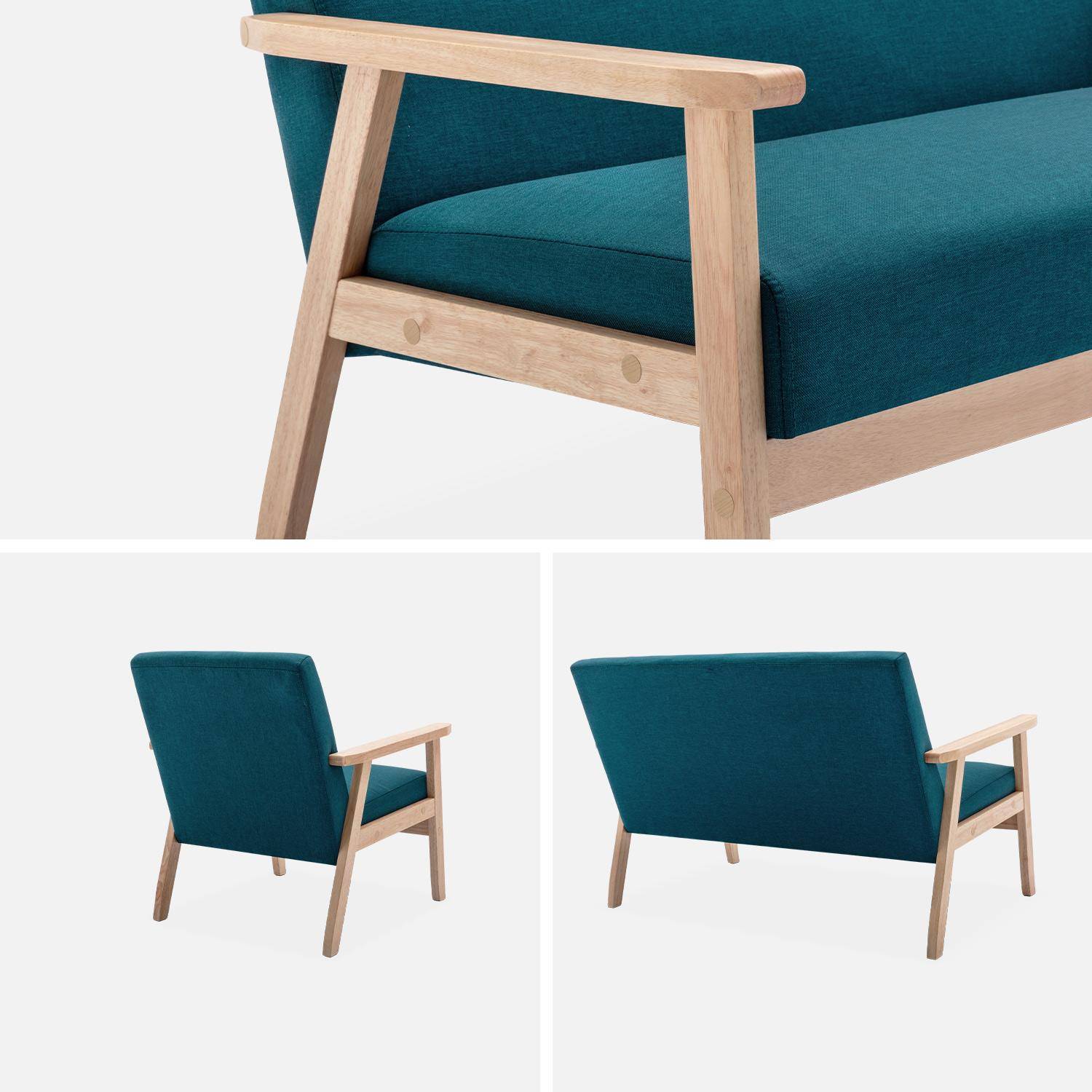 Banco y sillón escandinavos de madera y tela azul petróleo L 114 x A 69,5 x Alt 73cm Photo5
