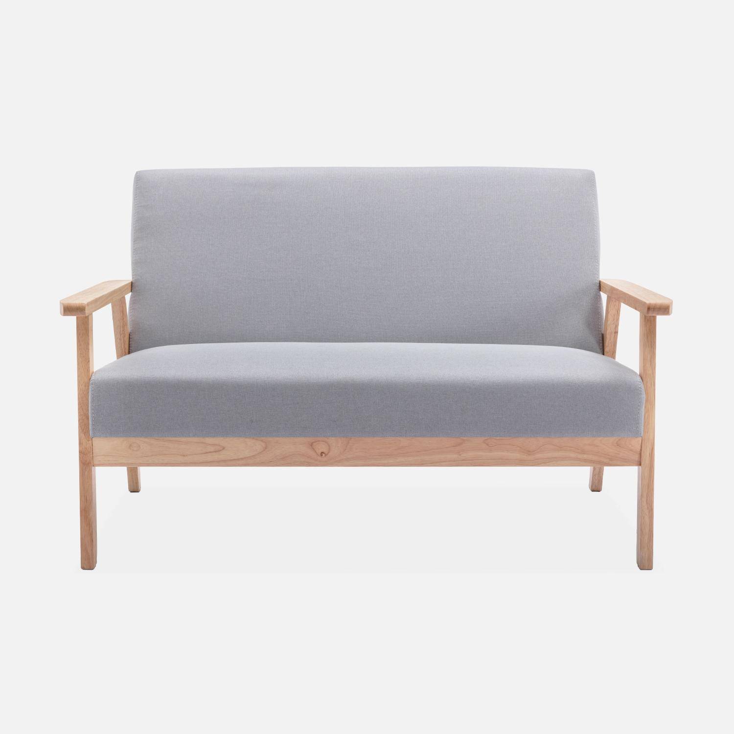 Banco y sillón de madera y tela gris claro, Isak, L 114 x A 69,5 x A 73 cm Photo4