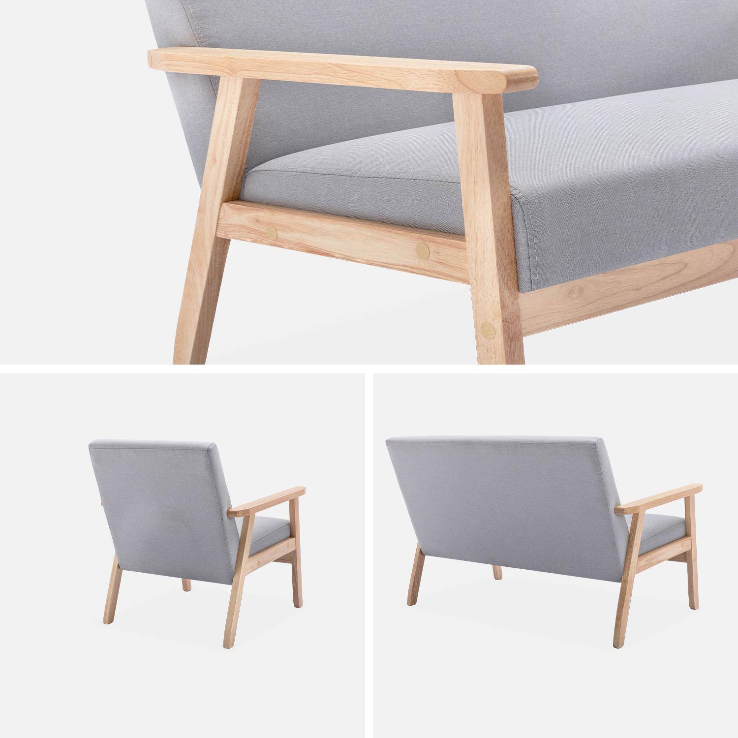 Banco y sillón de madera y tela gris claro, Isak, L 114 x A 69,5 x A 73 cm,sweeek,Photo6