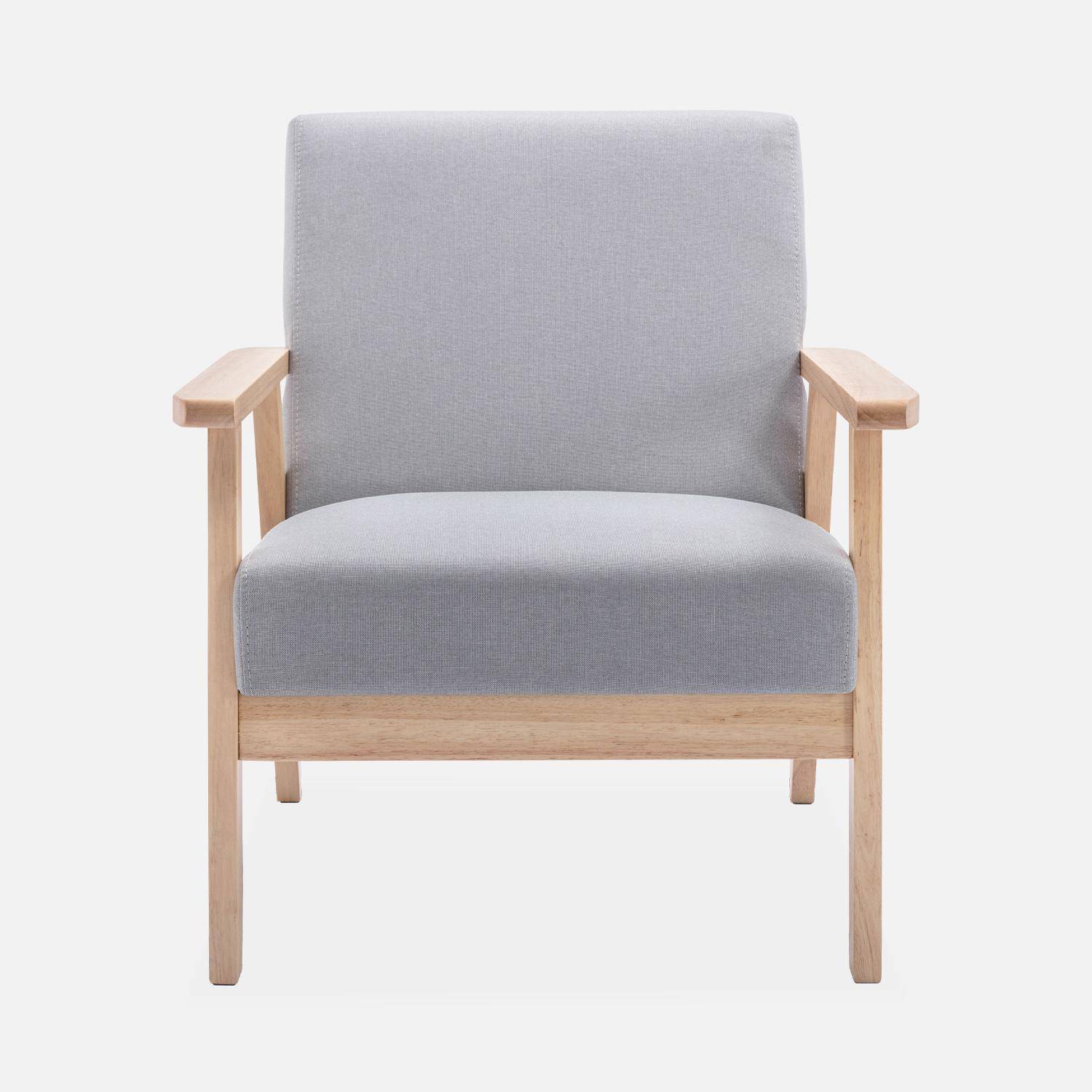 Banco y sillón de madera y tela gris claro, Isak, L 114 x A 69,5 x A 73 cm,sweeek,Photo5