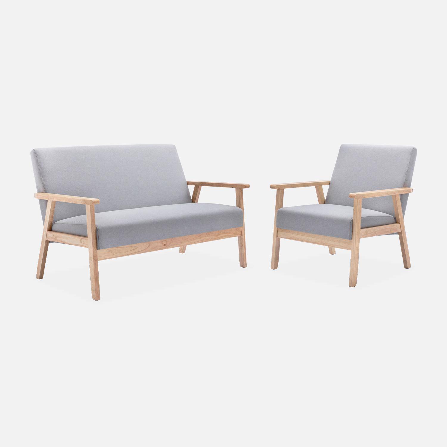Banco y sillón de madera y tela gris claro, Isak, L 114 x A 69,5 x A 73 cm,sweeek,Photo3