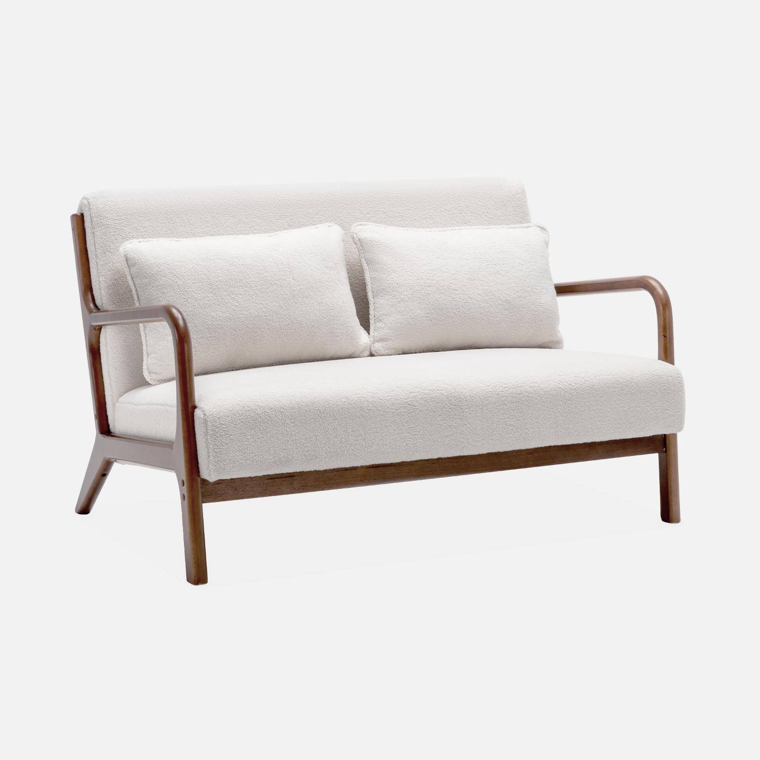 Divano in tessuto bouclé con gambe in legno tinto noce chiaro, 2 posti Crema - 124x83x77 cm,sweeek,Photo5